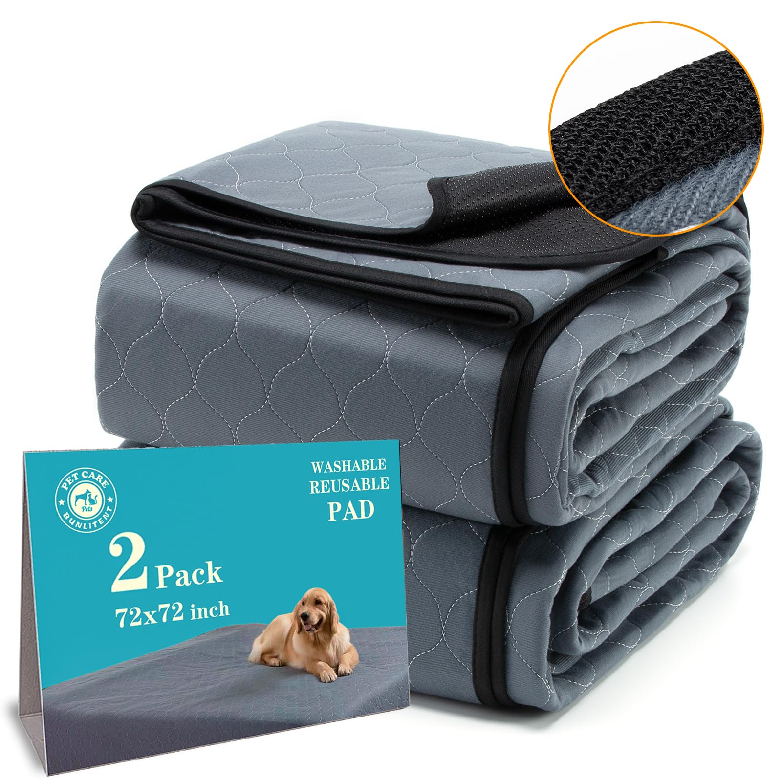 Bunlitent Washable Pee Pads For Dogs 72X72, 2 Pack, Extra Large Reusable Puppy Pads, Dog Training Pads With Quick Dry, Large Ant