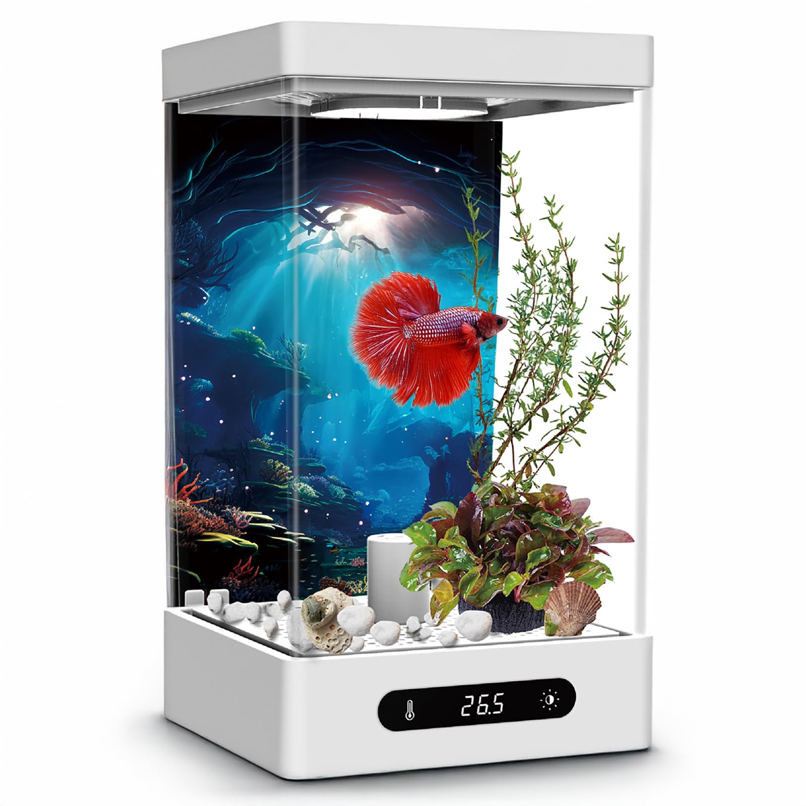 Betta Fish Tank, Smart Automatic Heating, Easy Water Change Valve, And Energy-Efficient Led Lighting - Perfect For Office, Home,