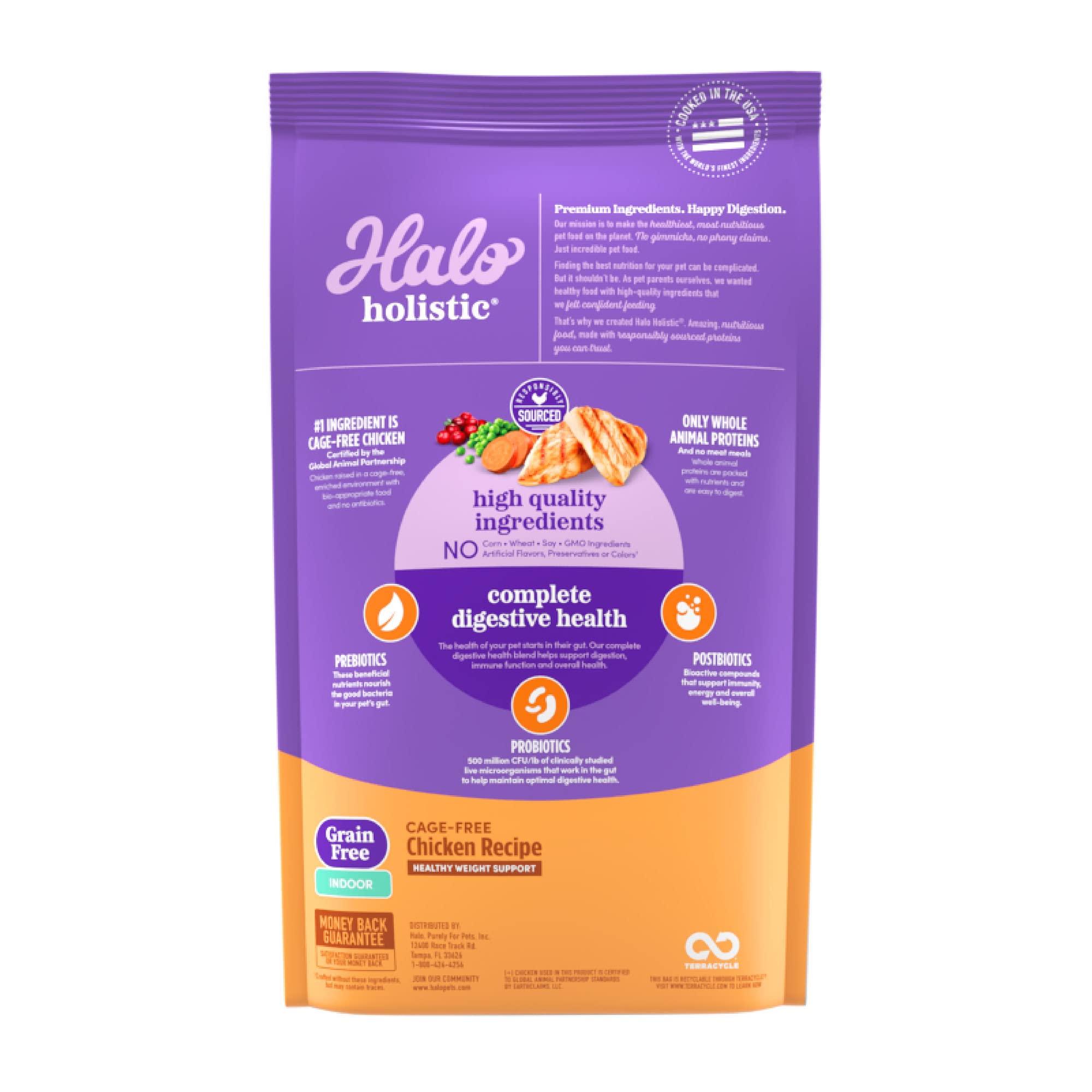 Halo Holistic Cage Free Chicken Cat Food, Grain Free Dry Cat Food, For Healthy Weight Support, Kibble for Indoor Cats, 6 lb Bag