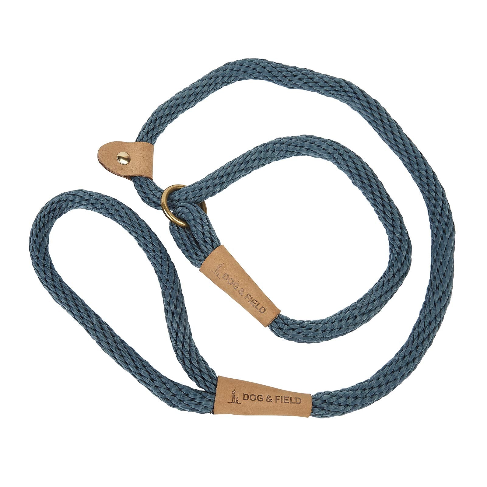Dog & Field Lux Woven Slip Leash - Teal. 4Ft Slip Leash For Dogs, Soft Braided Rope Dog Lead With Brass Fittings & Leather Bindi