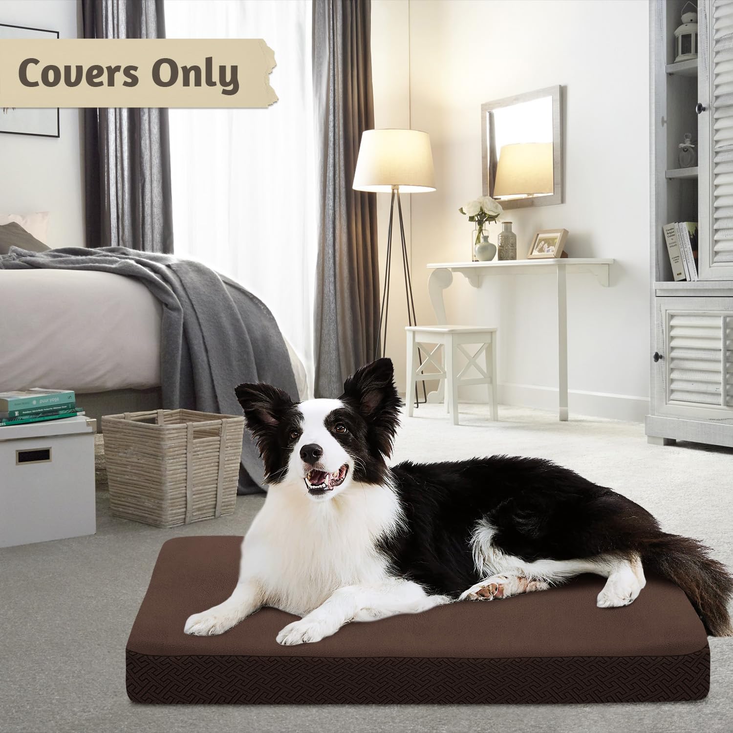 Softown Dog Bed Replacement, Washable Waterproof Cover For Dog Cat, Brown, 48X30X6 Inches