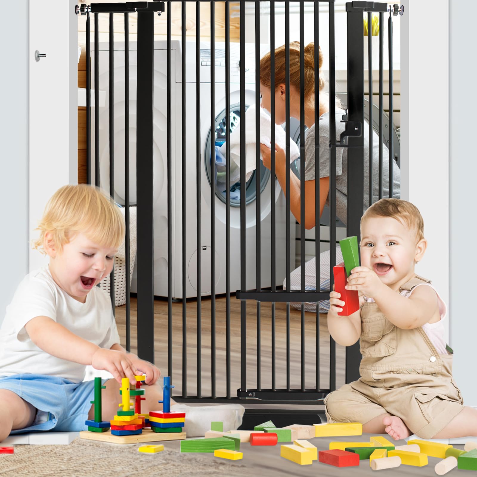 SHYUJAJIE 55 Inch Extra Tall Pet Gate with Small Cat Door, Adjustable 29.55 and -40.55 Wide Baby Gate, Tall Dog Gates for Doorwa