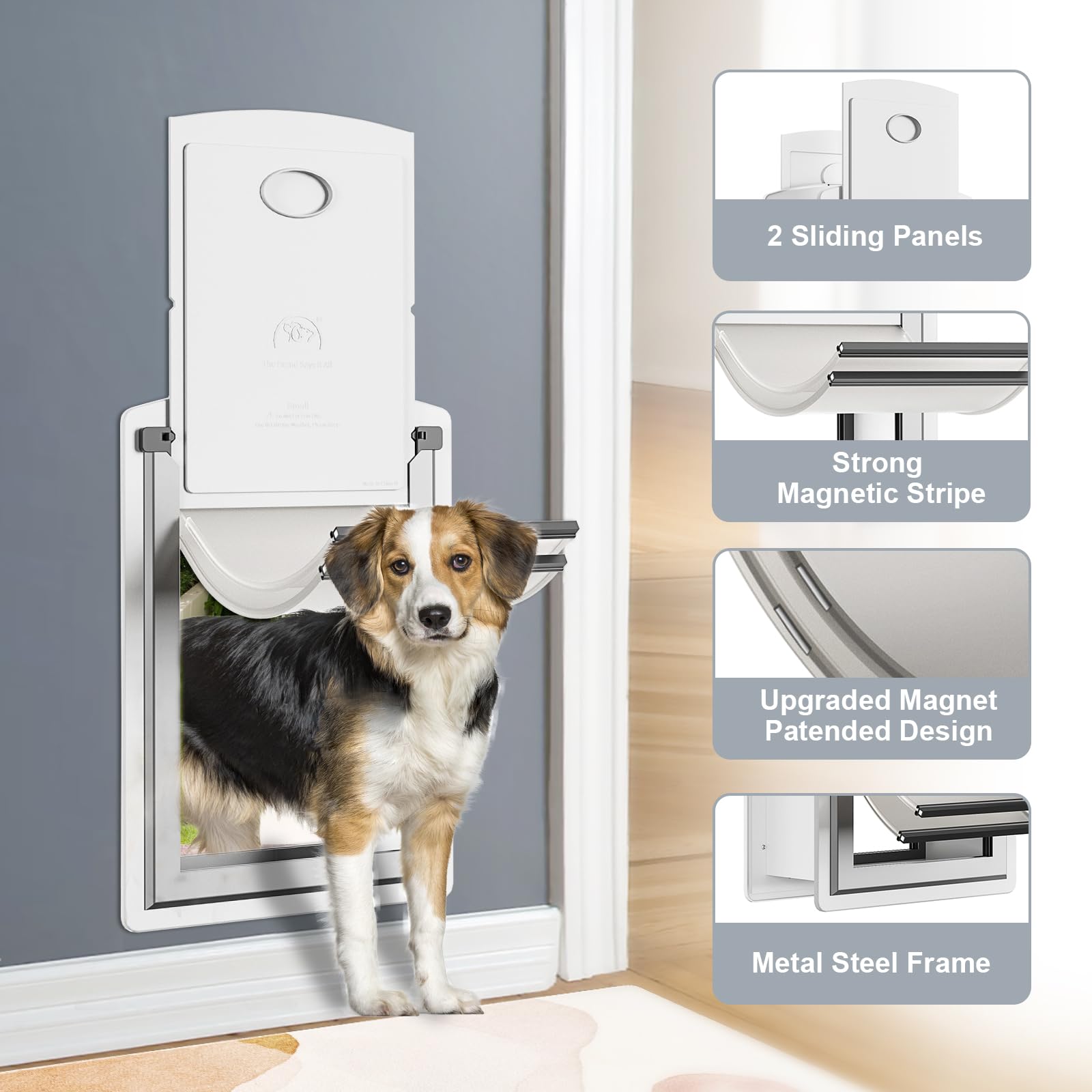 DECORMAX Steel Dog Door for Wall, Energy Efficient Pet Door, Telescoping Tunnel and Steel Frame, Double Magnetic Flaps and Two S