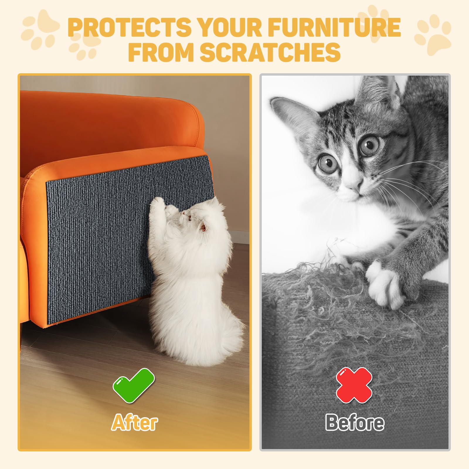 7-Pack Cat Scratch Couch Furniture Protector (Khaki),Pre-Cut, 11.81'' X 15.74'' Each, Self-Adhesive Cat Scratch Pads, Durable Ca