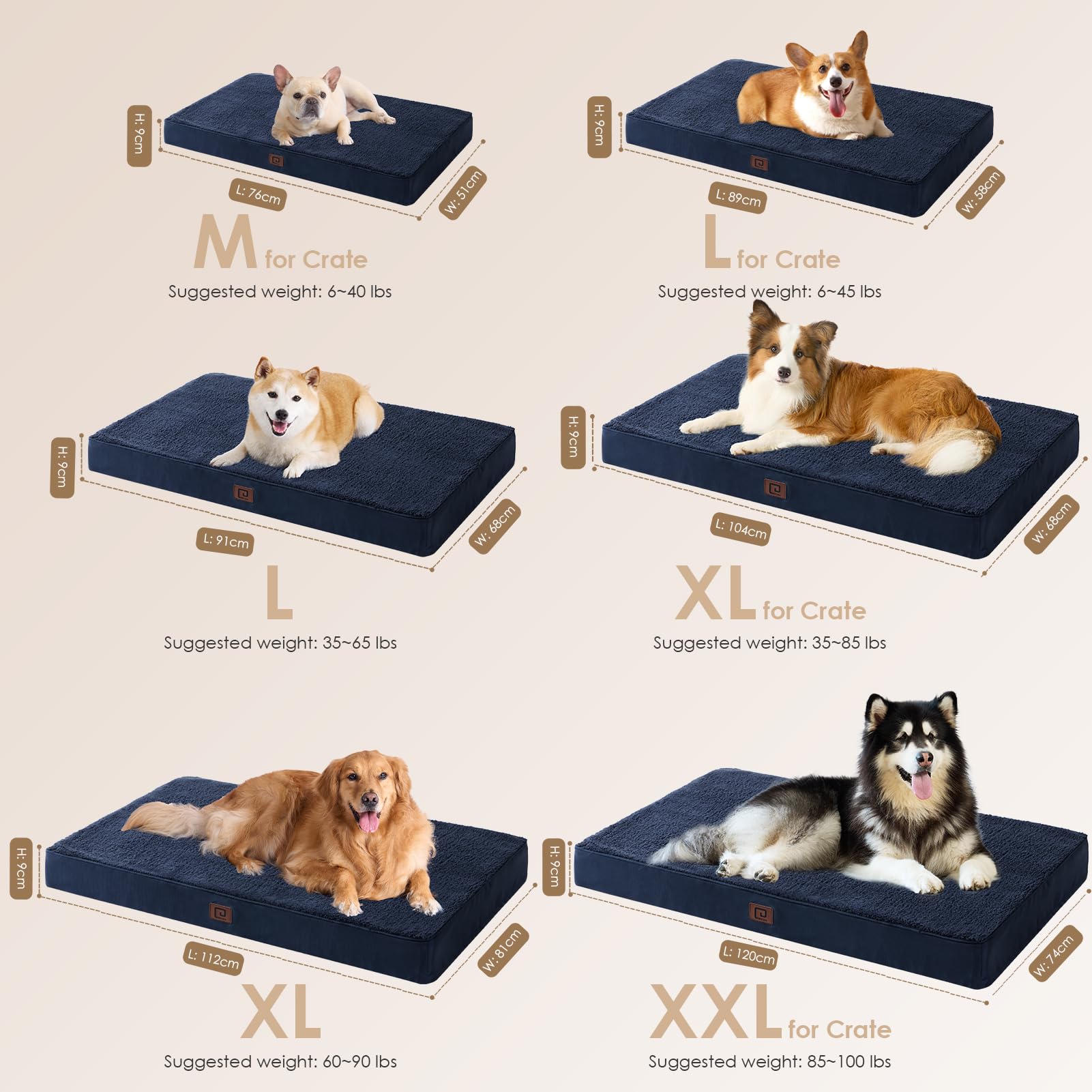 Eheyciga Orthopedic Xxl Dog Beds For Jumbo Dogs With Removable Washable Cover For Crate, Navy, 47X29