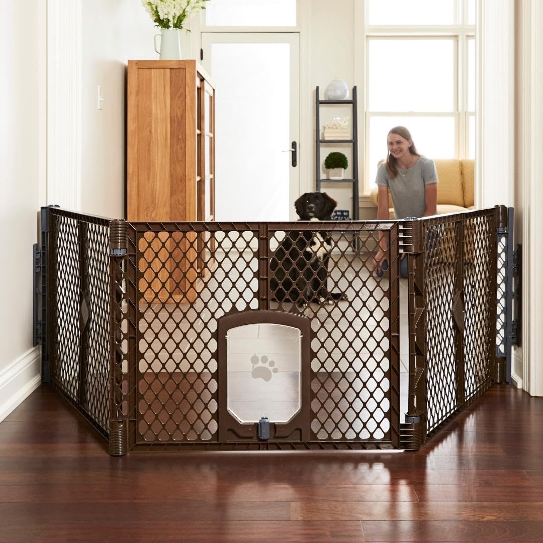 North States Mypet Extra Wide Dog Gate With Small Pet Door. 38.5    To 103.5'' Wide. Cat Gate For Doorway. Made In Usa. 26'' Tal