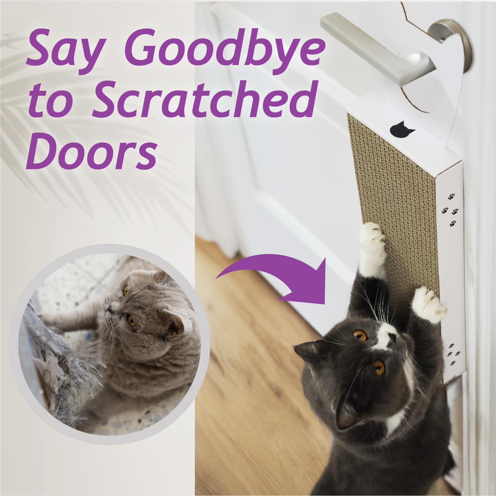 Necoichi Cardboard Hang & Scratch Doorknob Cat Scratcherfor Indoor Cats - Cat Scratching Board, Cat Scratch Pad Lounger With Rev