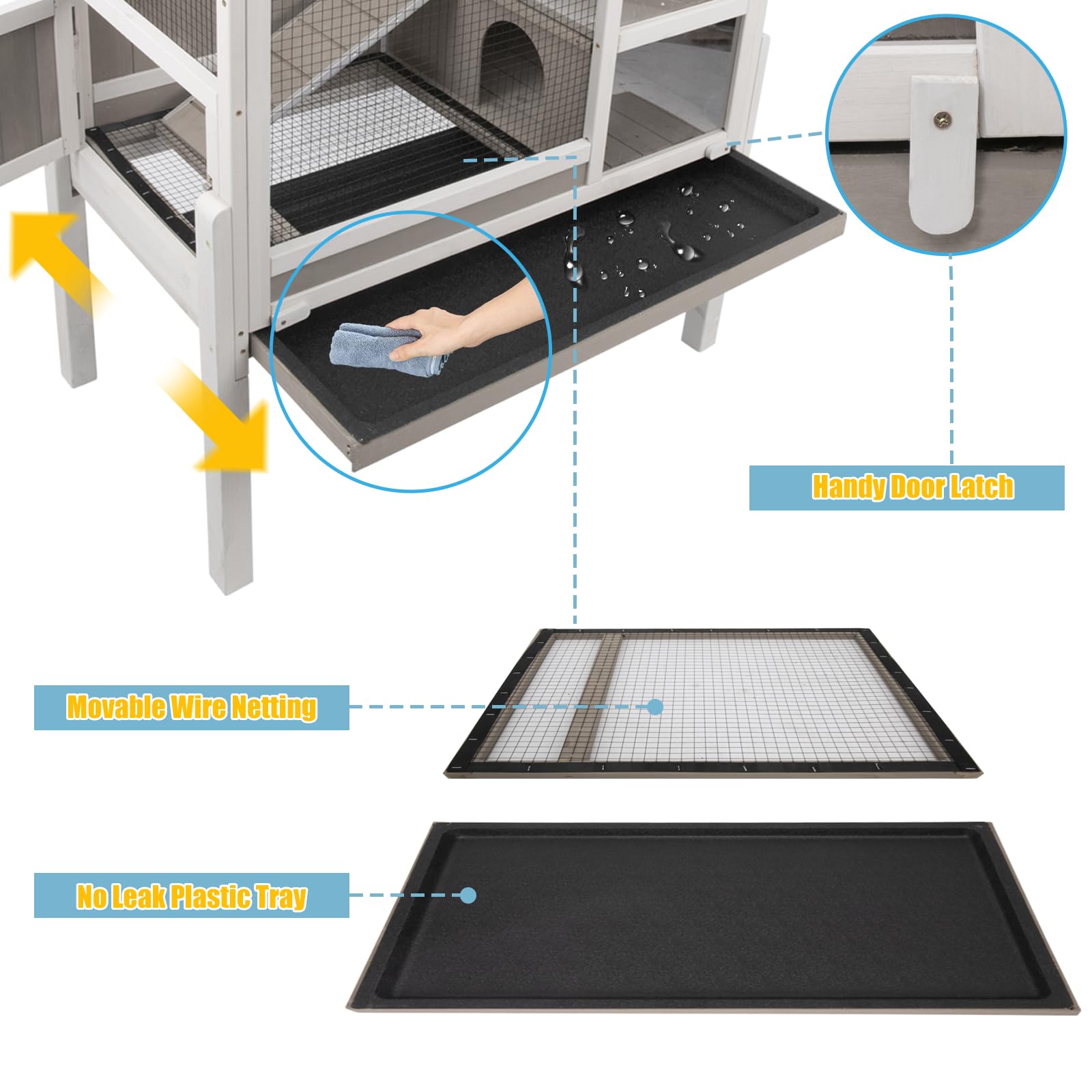 Ketive Guinea Pig Cages Indoor, Wooden Guinea Pig Cages With Stand, Rabbit Cage Hutch With Ramp And Hideout, Small Animals Cage