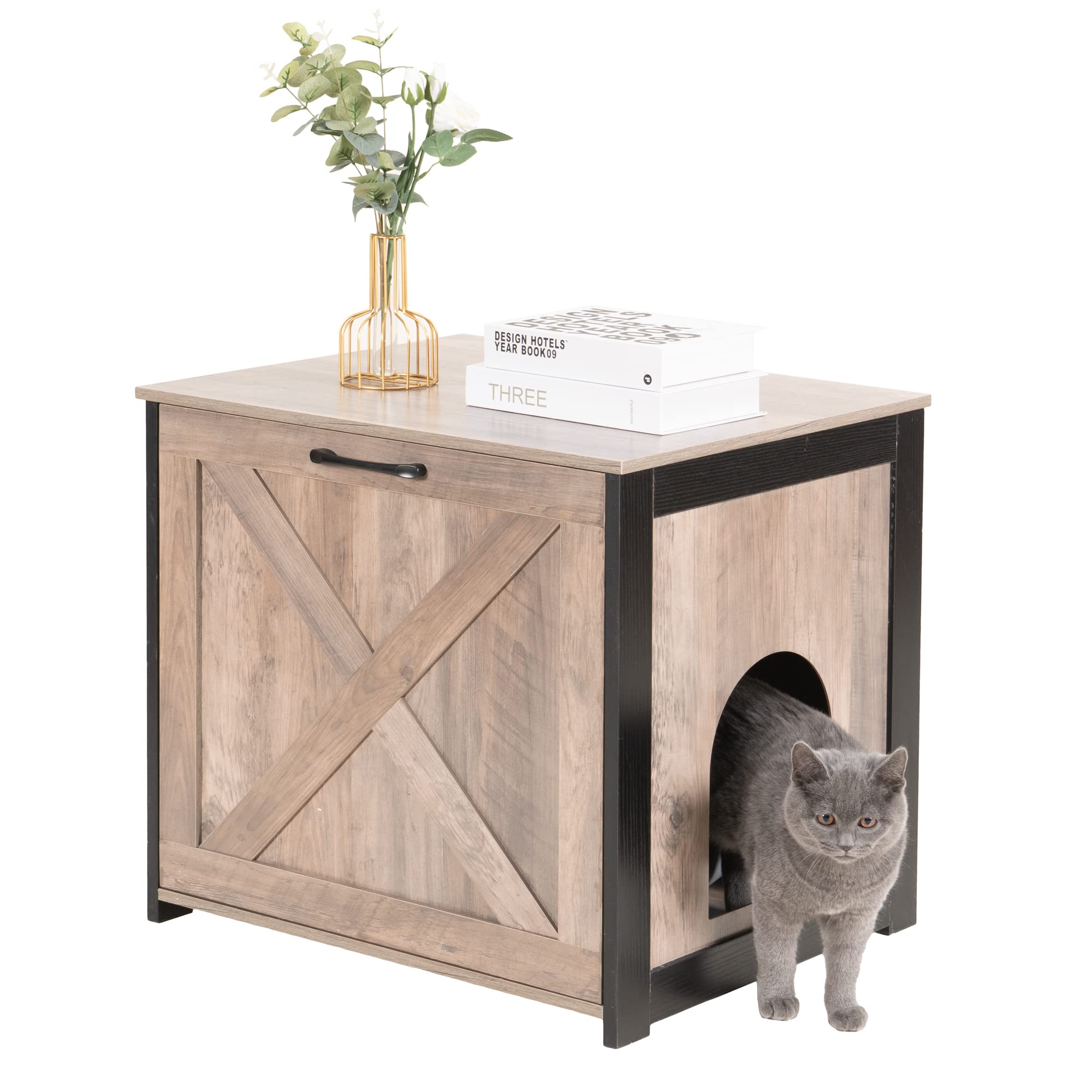 Dwanton Cat Litter Box Furniture Hidden, Cat Litter Box Enclosure, Reversible Entrance Can Be On Left Or Right Side, Indoor Cat