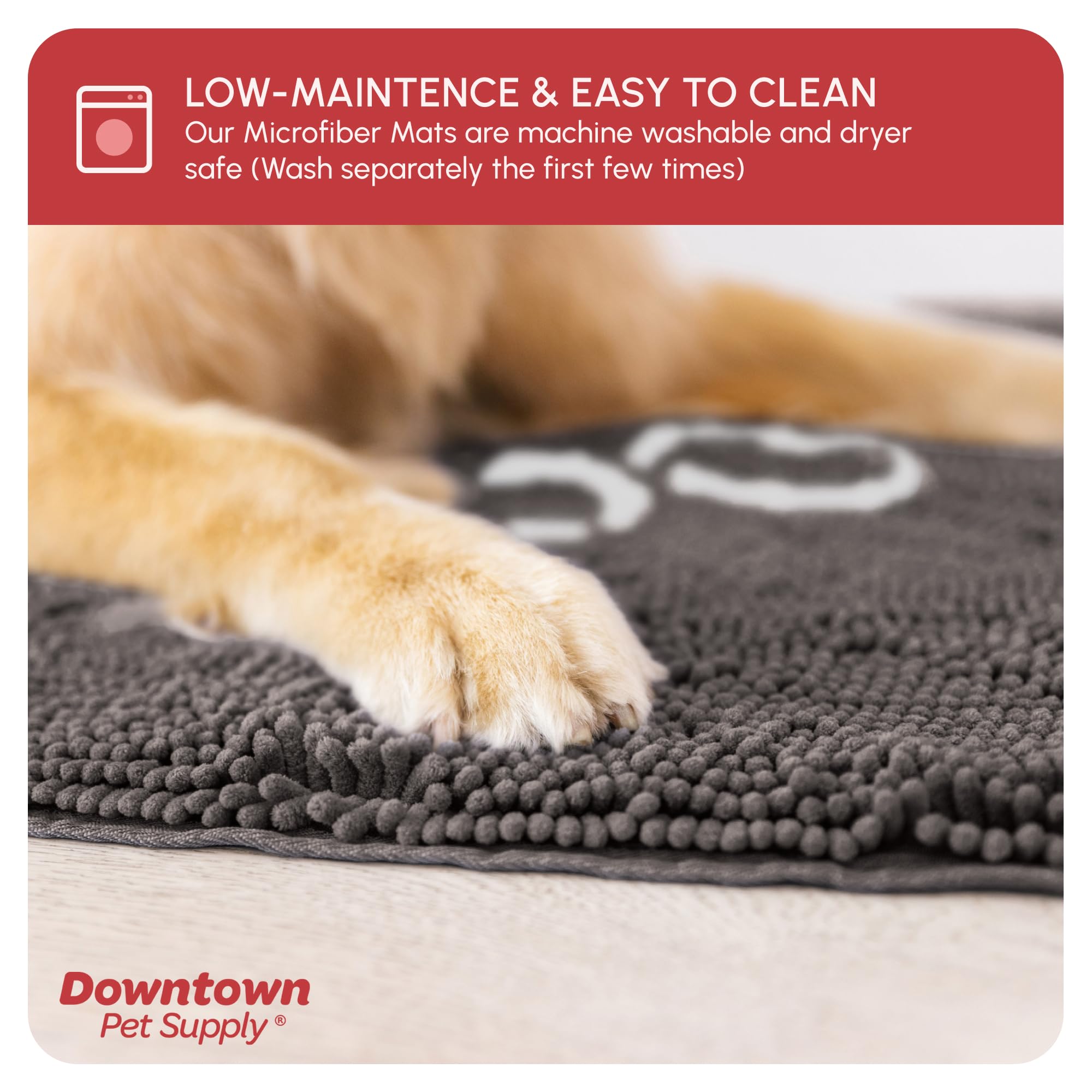 My Doggy Place Microfiber Dog Mat for Muddy Paws, 8 x 2 Ash with Paw Print - Non-Slip, Absorbent and Quick-Drying Dog Paw Clea
