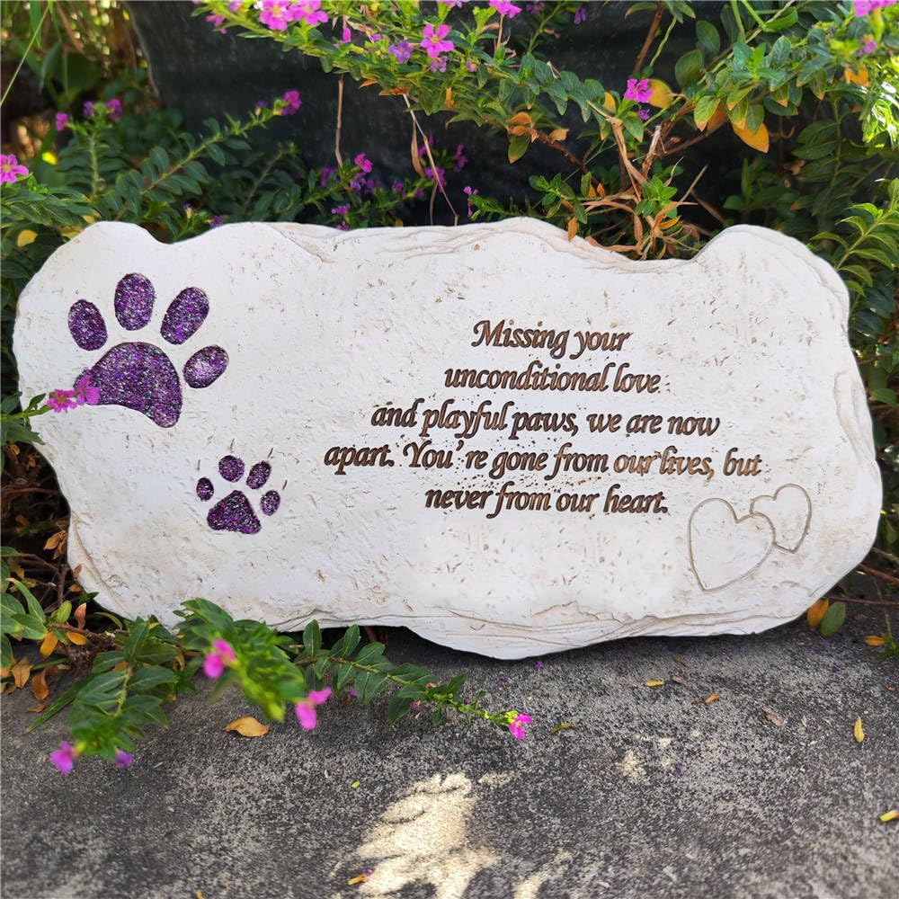 Jinhuoba Shinning Paw Prints Pet Memorial Stones Headstones For Dogs Or Cats, Hand Painted Garden Plaques Grave Markers Stepping Stones For Pet Dog Sympathy Memorial Gifts