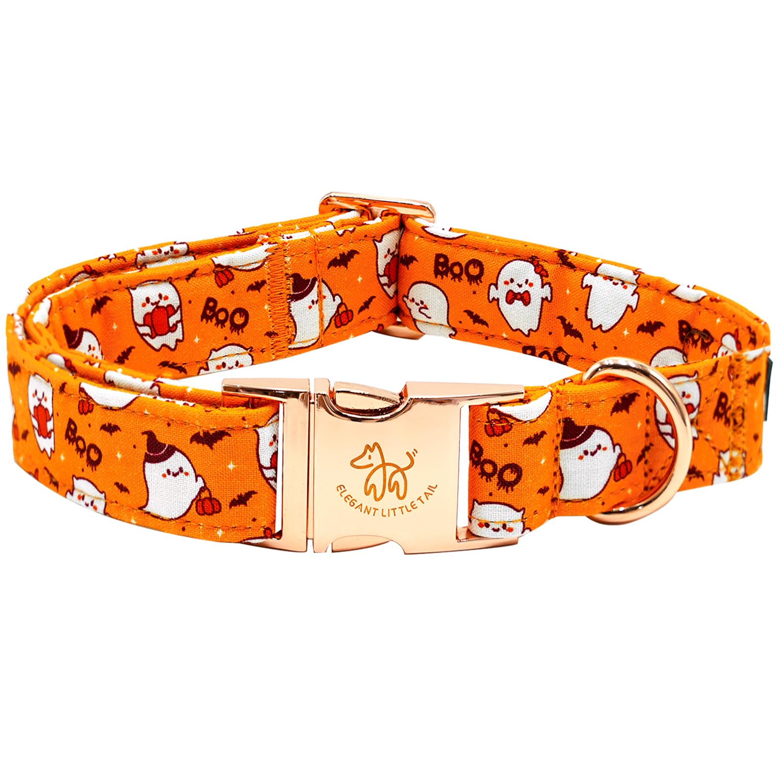 Elegant Little Tail Halloween Dog Collar - Cute Ghosts Print, Cotton With Metal Buckle, Adjustable For X-Large Dogs