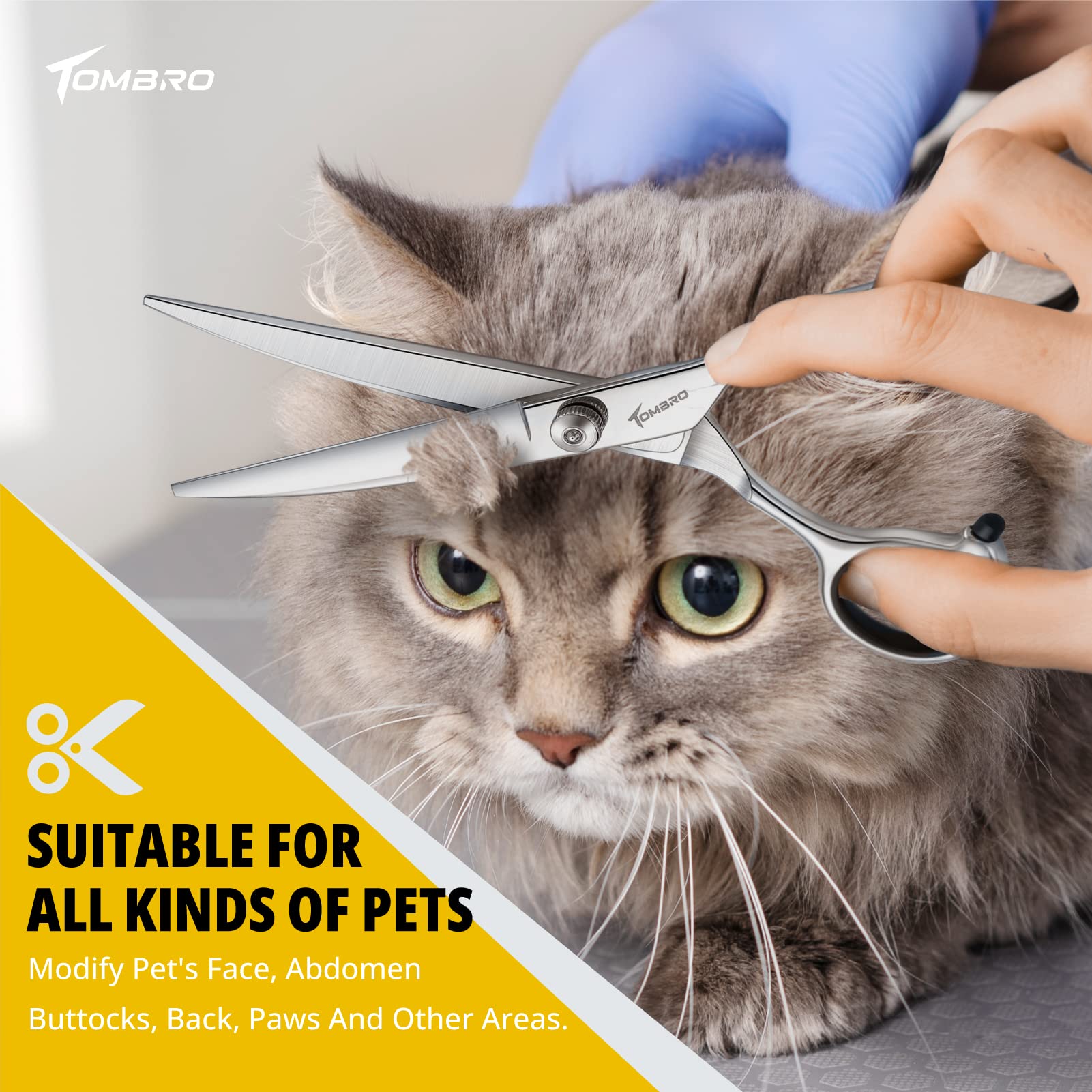 Tombro 7.0' Curved Dog Grooming Scissors Professional Curved Scissors For Pets 6Cr Stainless Steel Pet Grooming Scissors With Safe Round Tips,Pets Grooming Shears With Offset Handle (Down-Curved)