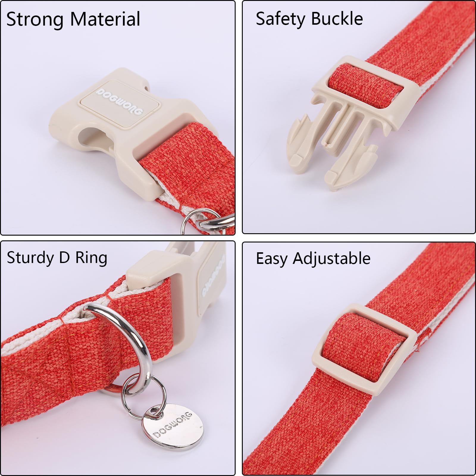 Dogwong Cotton Hemp Dog Collar, Heavy-Duty Orange Dog Collar Durable Soft Natural Fabric Pet Dog Collar Cute Fall Puppy Necklace