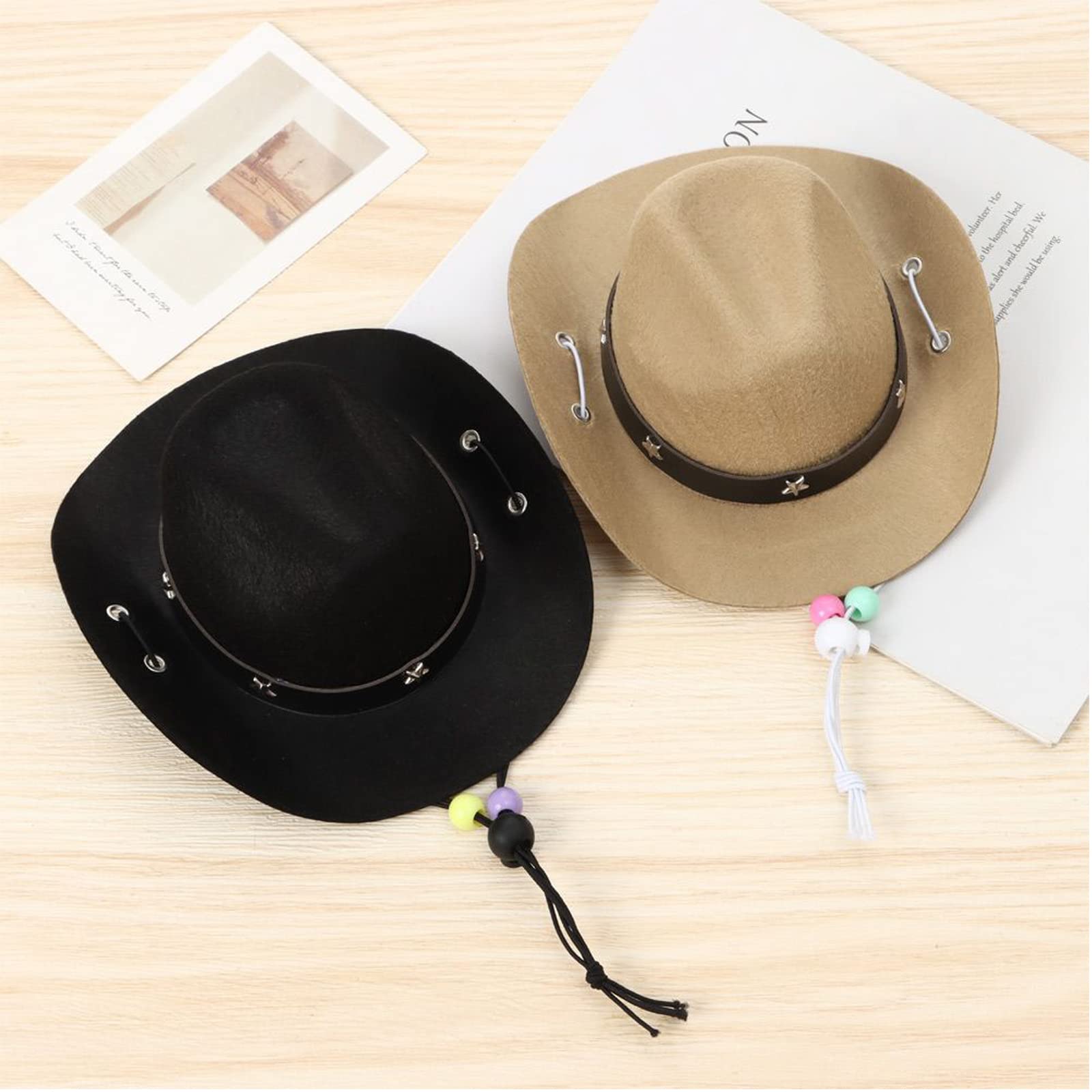 Awocan Pet Dog Costume Cowboy Hat Cosplay Cap Puppy Pet Dog Cat Holiday Pet Party Decoration (Khaki)