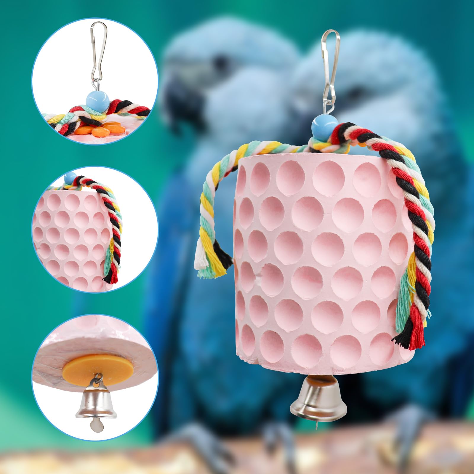 Extra Large Bird Chewing Toy, Parrot Beak Grinding Calcium Stone With Bells, Bird Cage Accessories, Cage Toys For Cockatiel Para