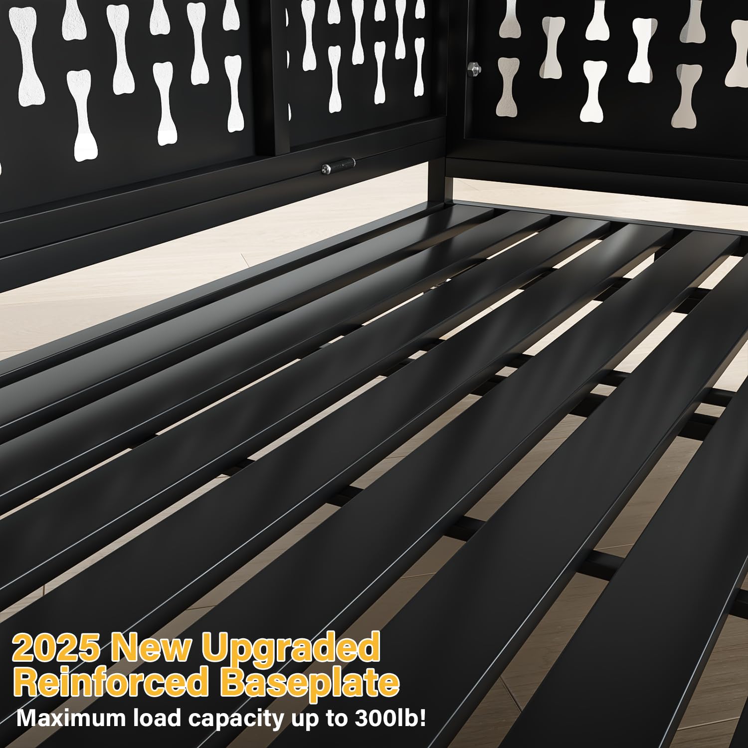 Tornivk 48 Inch Large Dog Crate with Soft Pad Indestructible Heavy Duty Steel Dog Crate Modern Bone-Shaped Pattern Big Removable