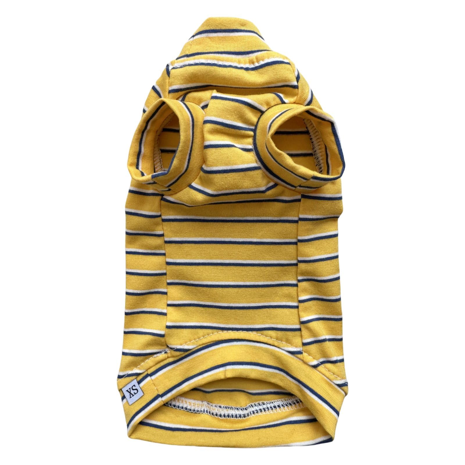 Vintage Stripes Sphynx Hairless Cats Shirt Cotton Cat Turtleneck Pet Clothes Kitten T-Shirts With Sleeves For Sphynx Cornish Rex, Devon Rex, Peterbald (Yellow Stripe, X-Small (Pack Of 1))