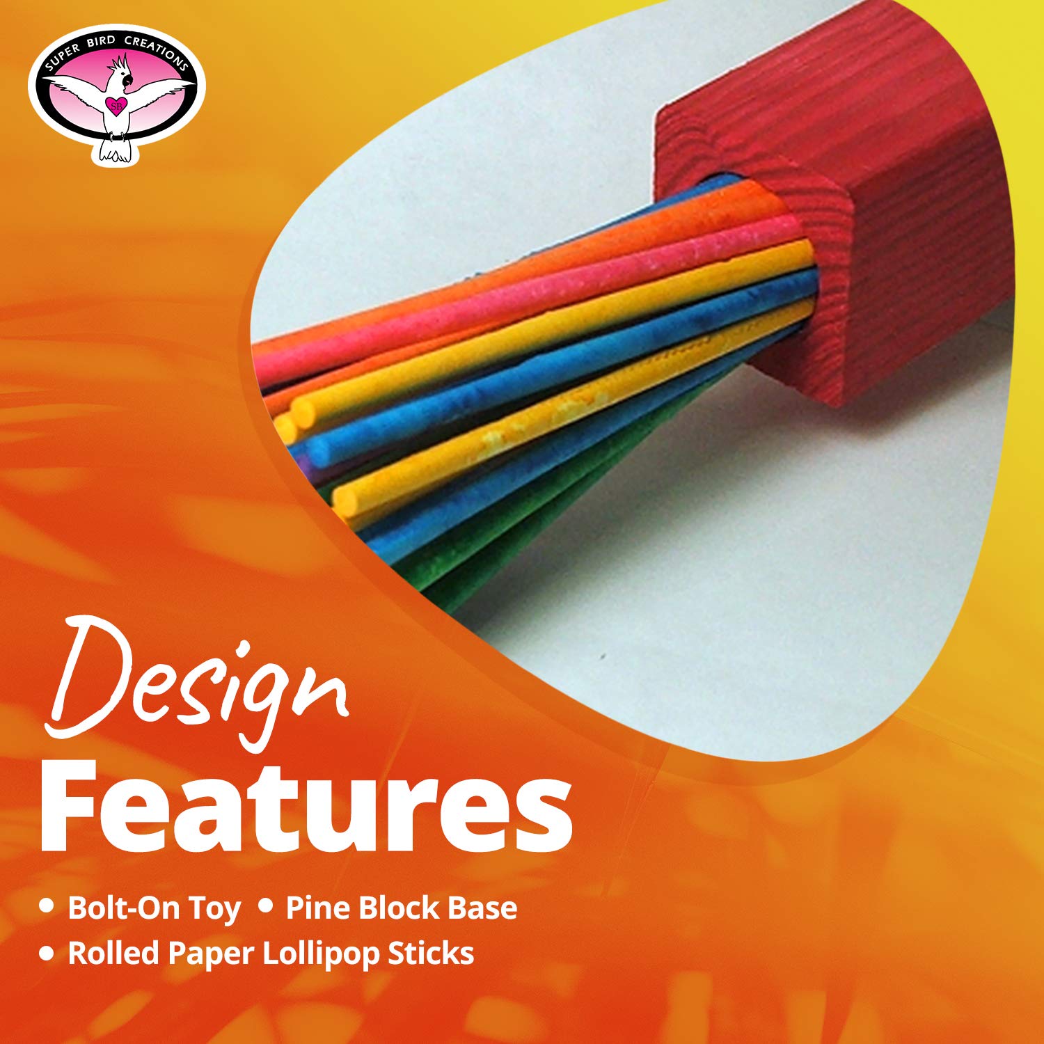 Super Bird Creations - Sb301 Chewable Paper Party Bird Toy With Colorful Lollipop Sticks - Ringnecks Medium Conures Parrot - Chew Enthusiasts - Enriching Bird Toys For Medium To Large Birds - 1-Pack