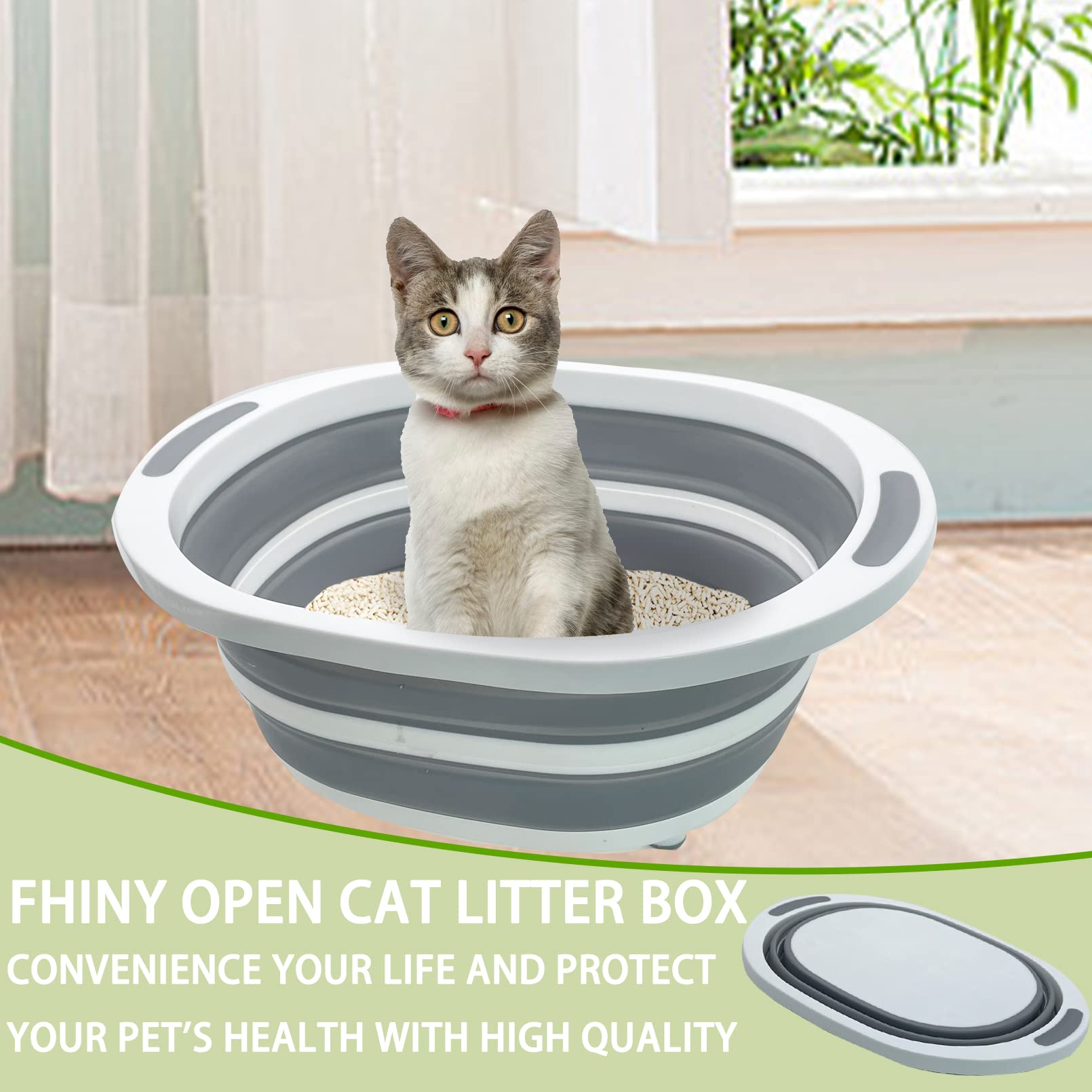 Fhiny Open Cat Litter Box, Small Litter Box for Kittens Low Entry Kitty Potty Pan Foldable Travel Toilet Waterproof for Indoor S