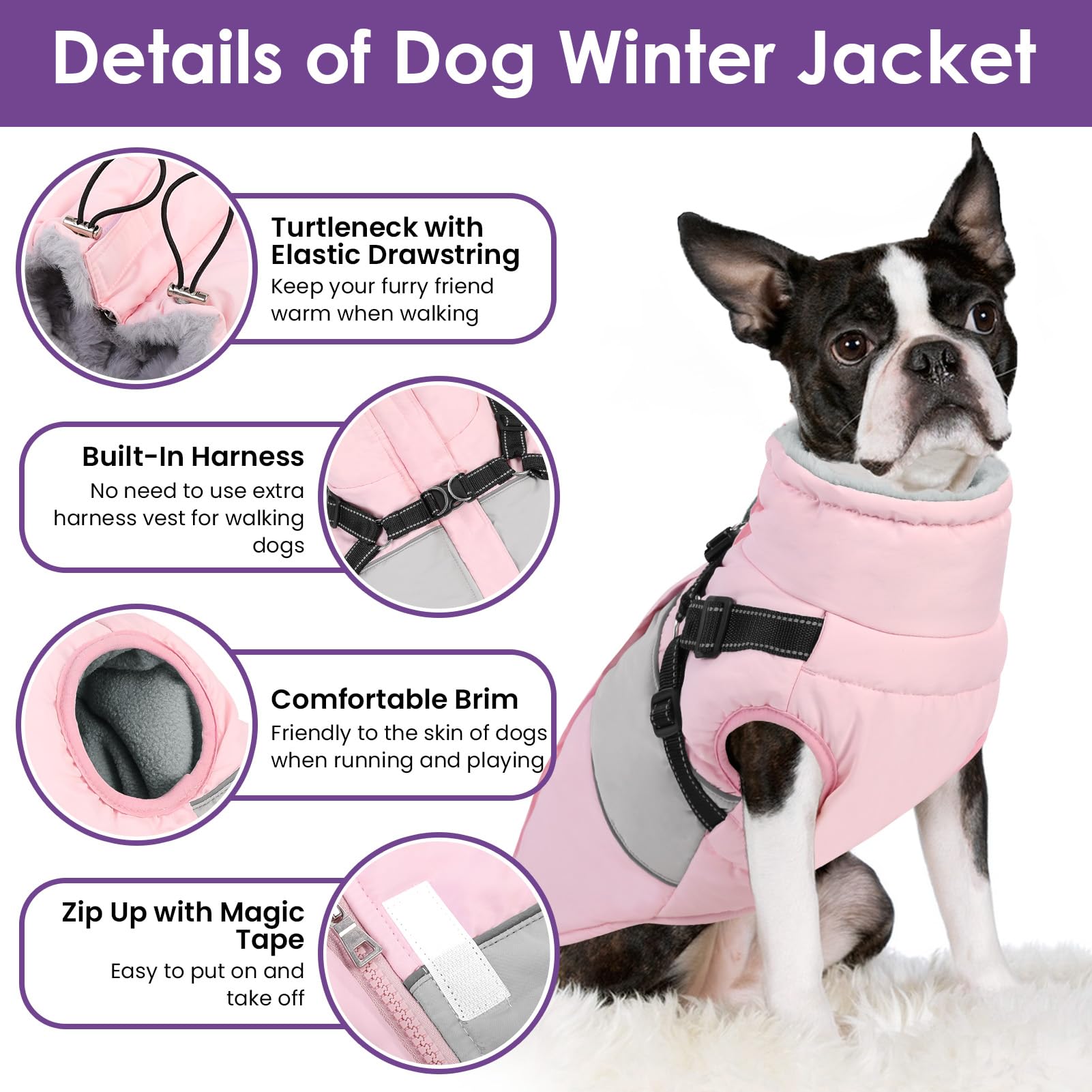 Sunfura Dog Coat, Xxl Dog Jacket Winter With Harness Built In, Waterproof Pet Snow Jacket With Furry Collar For Chilly Day, Refl