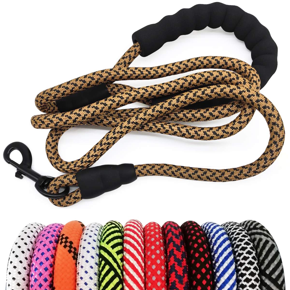 MayPaw Heavy Duty Rope Dog Leash, 1/2 x 6FT Nylon Pet Training Leash, Soft Padded Handle Thick Lead Leash for Large Medium Dogs