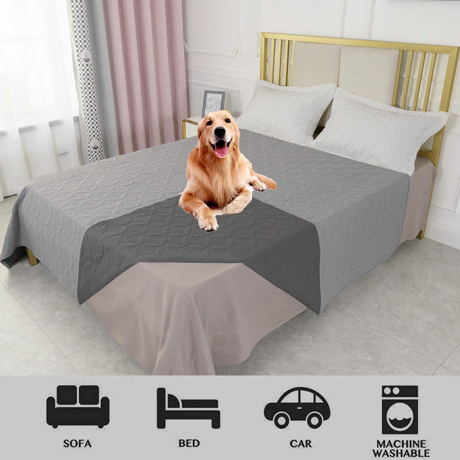 Tuffeel Waterproof Dog Bed Cover, 82x102 Inches Pet Sofa Couch Blanket for Bed, Furniture Protector from Large Dogs Washable, Re