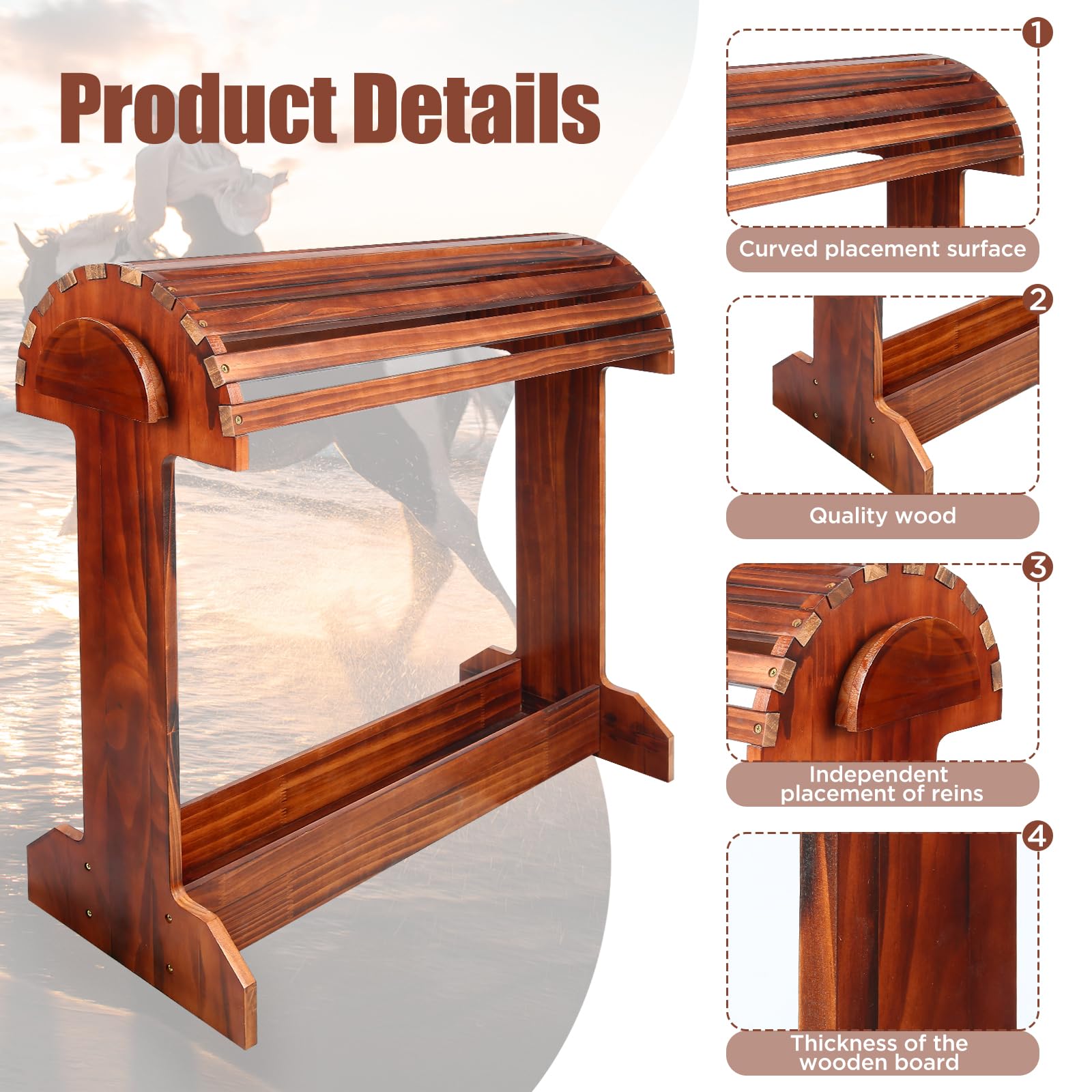 Essenhome Extra-Large Wood Saddle Rack - Non-Abrasive Design, Bridle Rack & Heavy-Heavy Duty Saddle Stand For Equestrian Homes H