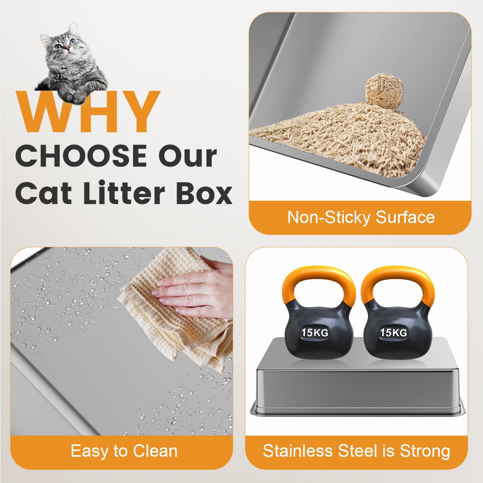 Xxxl Stainless Steel Litter Box,Extra Large 28'' L X 20'' W Metal Litter Box For Big Cats & Multiple Cats With High Sided, Anti-