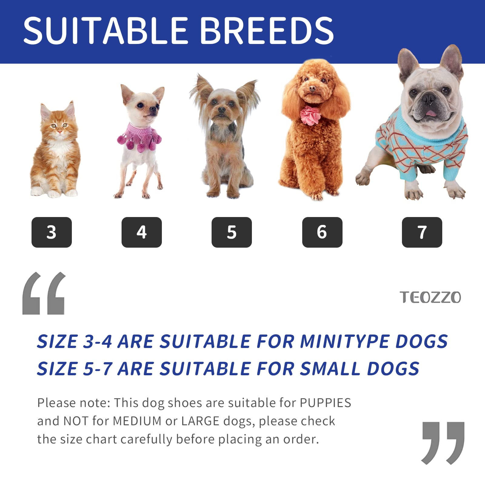Teozzo Dog Boots & Paw Protector, Anti-Slip Sole Winter Snow Dog Booties With Reflective Straps Dog Shoes For Small Medium Dogs 4Pcs Blue 7
