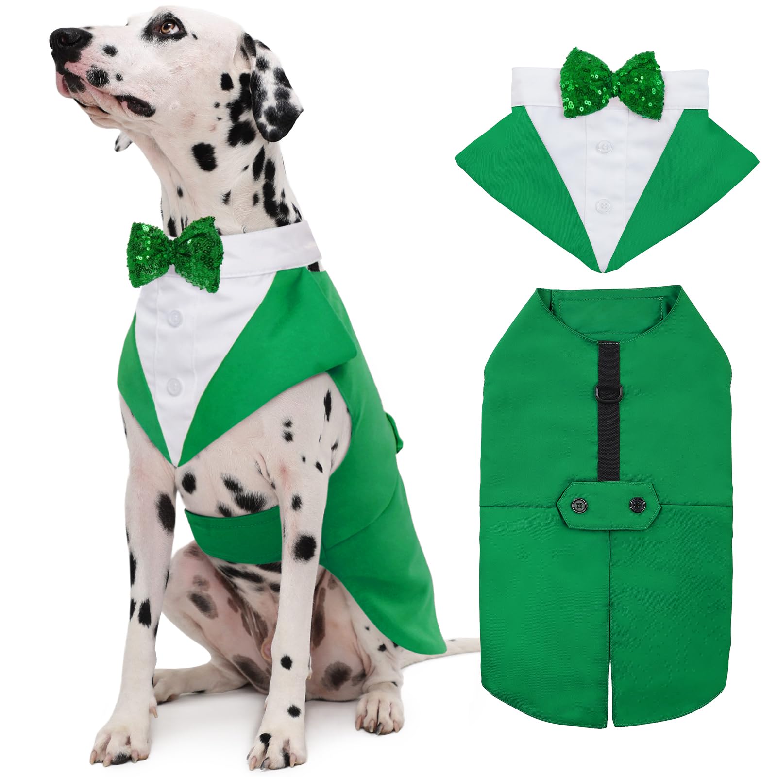 Kuoser St. Patrick'S Day Dog Tuxedo Dog Suit And Bandana Set, Dog Wedding Party Suits, Dog Prince Wedding Bow Tie Shirt Formal D
