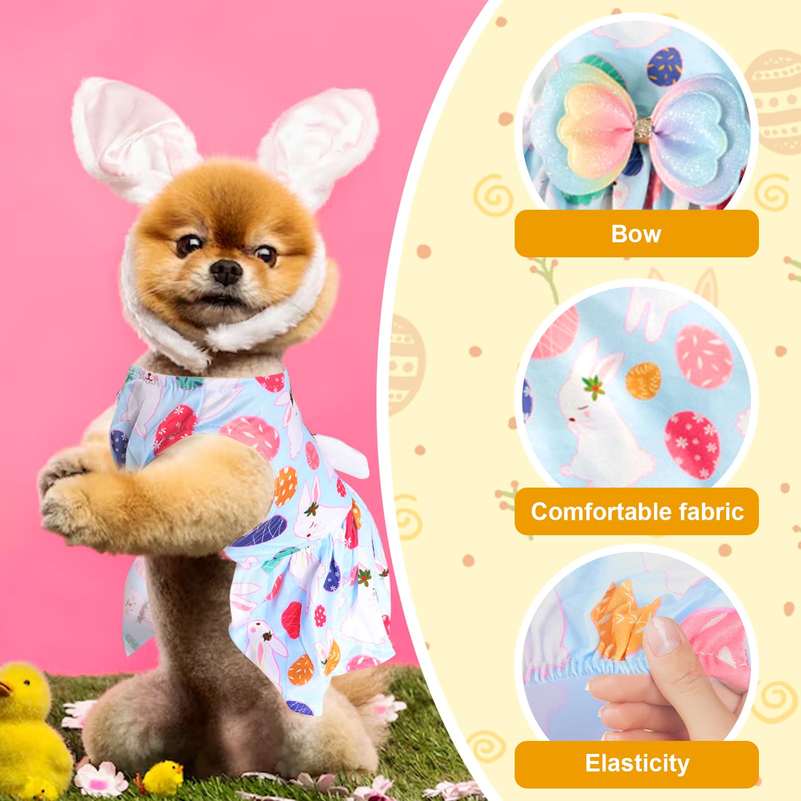 Easter Dog Costume Dress For Pets, Easter Bunny Pet Outfit Dogs Bow Clothes,Light Blue Puppy Skirt, Spring Dog Dress,Size M (17.