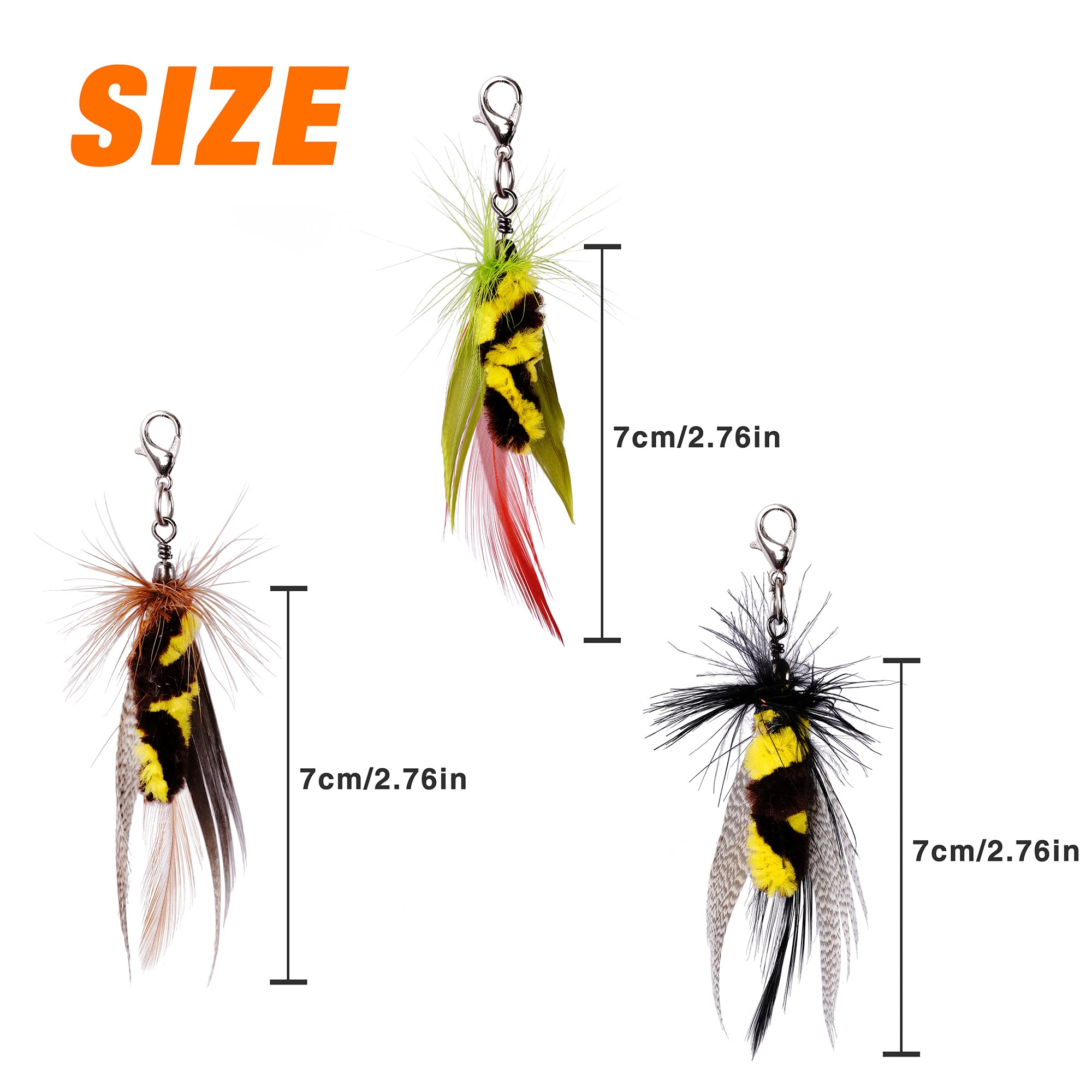 Jxfukal Feather Toy Refills, 3Pcs Simulation Mini Insects Lures Wand Attachment Toys Replacement For Kitty Kitten Indoor Cats Ac