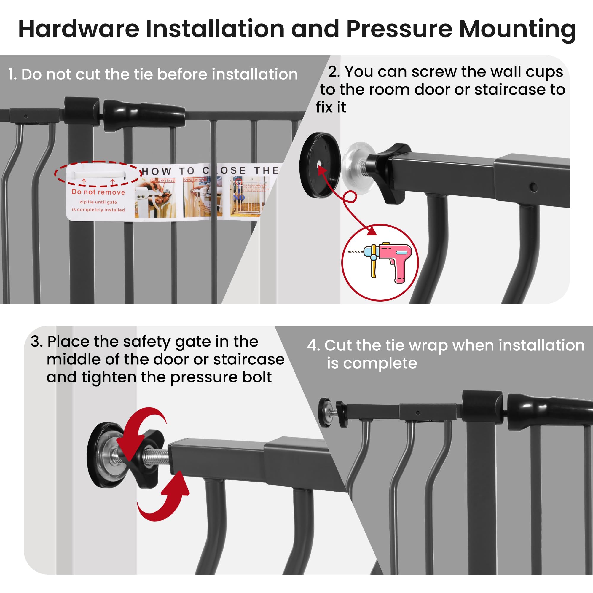 ELEVON Baby Gate for Stairs Doorways, Safety Pet Gate with Auto-Close/Hold-Open Features, Fits Openings 29.1    to 43.3   , 30