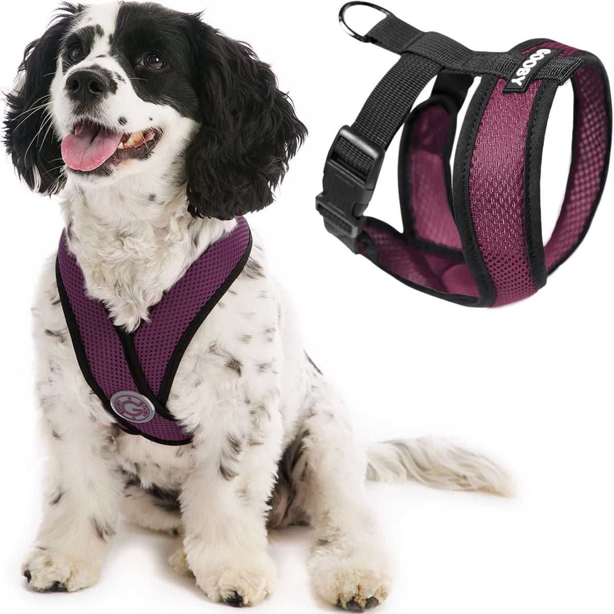 Gooby Comfort X Head In Harness - Purple, Medium - No Pull Small Dog Harness, Patented Choke-Free X Frame - Perfect On The Go Dog Harness For Medium Dogs No Pull, Small Dogs For Indoor And Outdoor Use