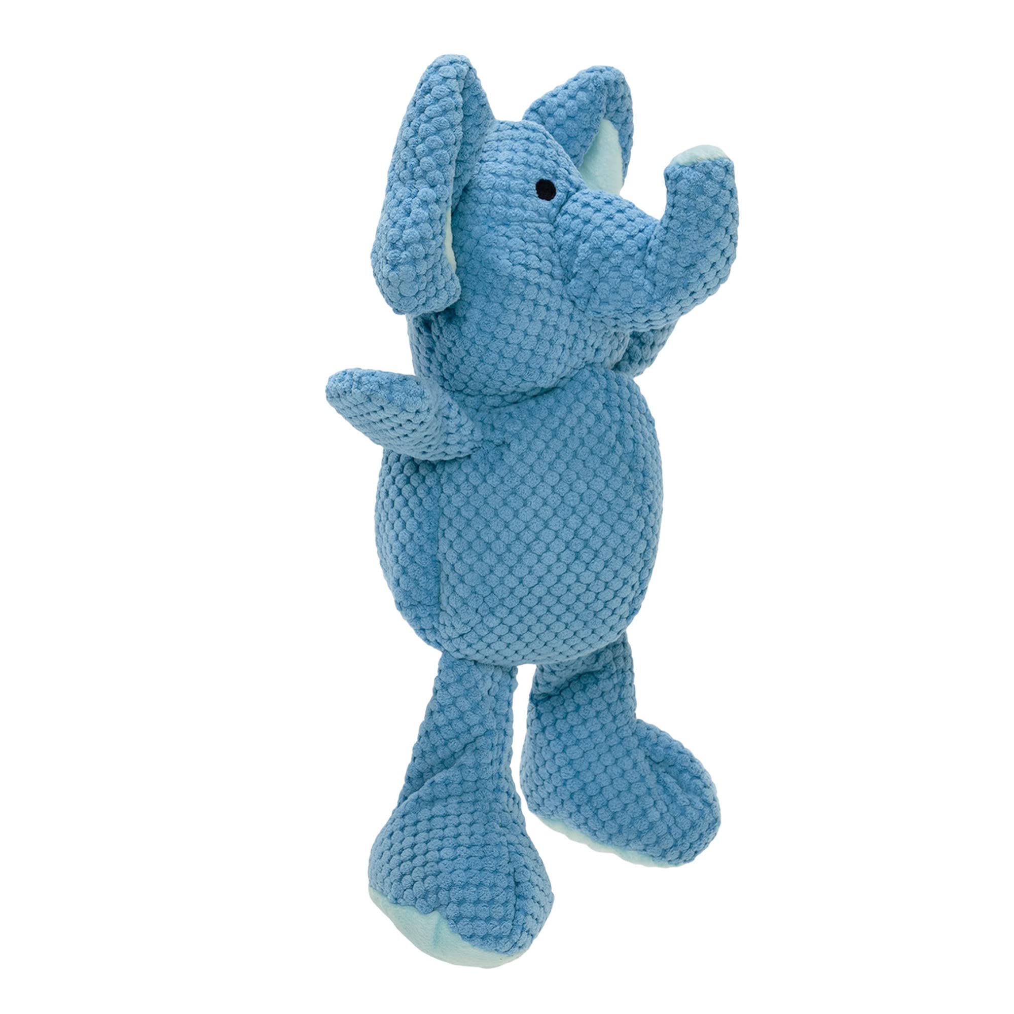 Godog Checkers Elephant Squeaky Plush Dog Toy, Chew Guard Technology - Blue, Large