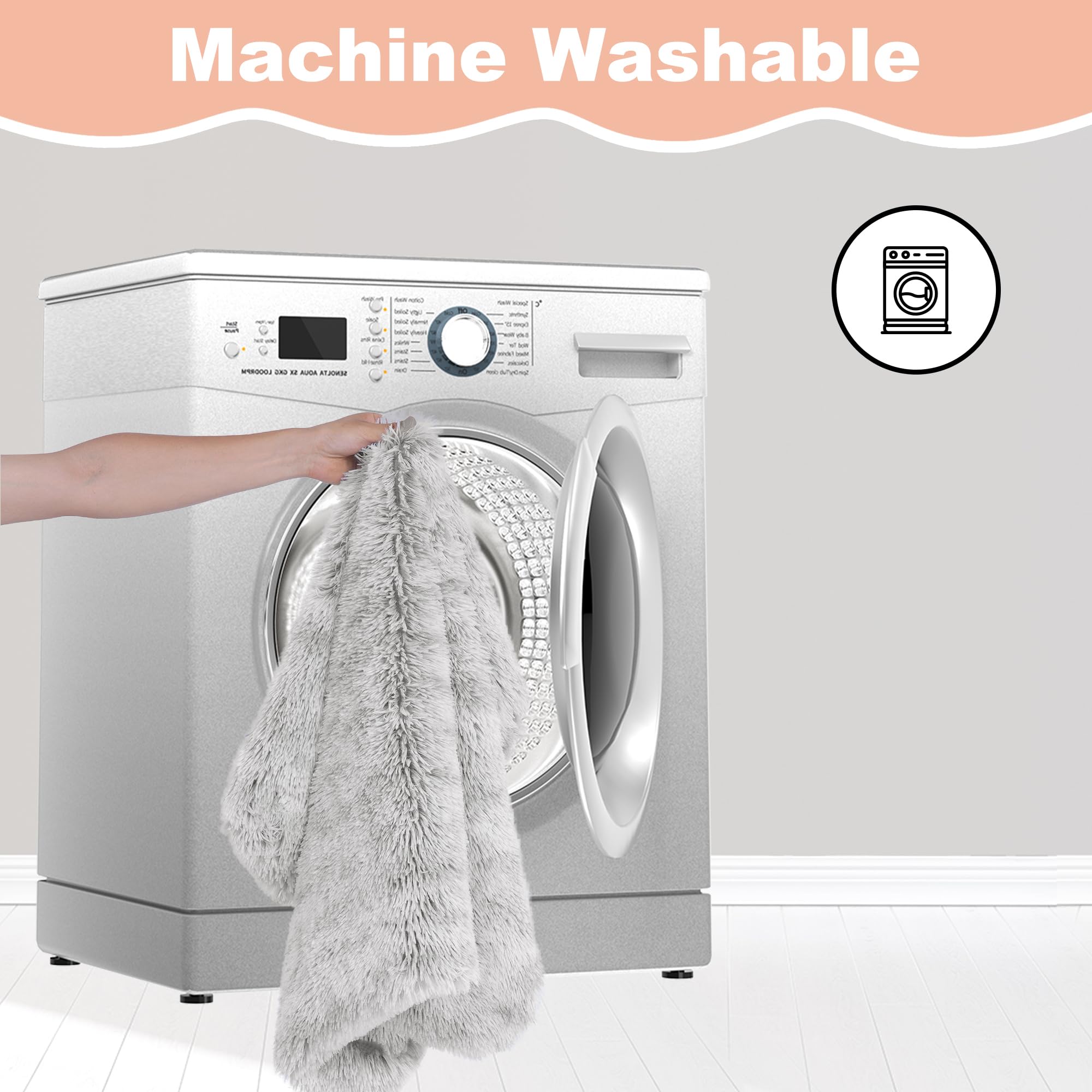 Bedfolks Plush Dog Crate Bed, Washable Cover, Faux Fur Dog Kennel Pad - 35'X23', Grey