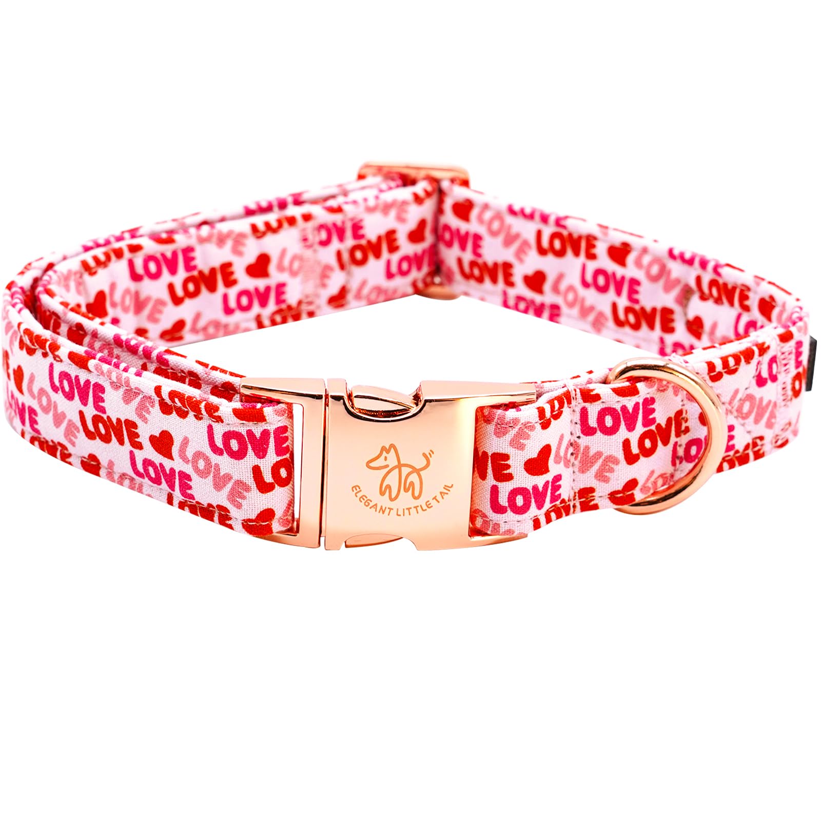 Elegant Little Tail Valentine's Day Collar - Pink Heart Cute Dog Collar, Adjustable for X-Small Dogs
