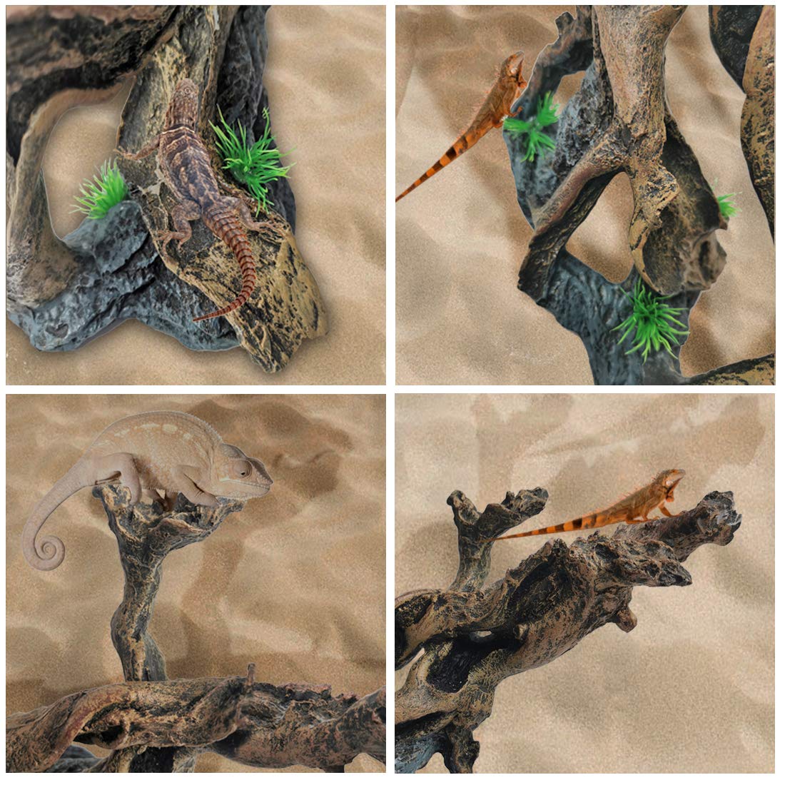 Pinvnby Resin Driftwood Aquarium Decoration Tree Branch Fish Tank Trunk Ornament Betta Log Reptile Climb With Holes For Shrimp Lizard Fish Gecko(3 Pcs)