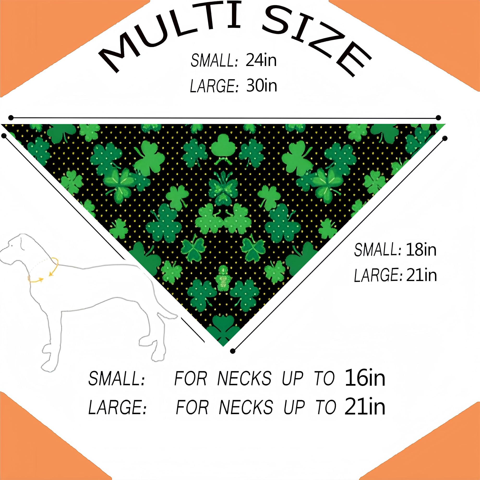 Cute St Patricks Day Dog Bandanas 2 Pack, Green Irish Shamrocks Clover Dog Scarf, Handkerchief Scarves Gifts For Puppy Large Dog