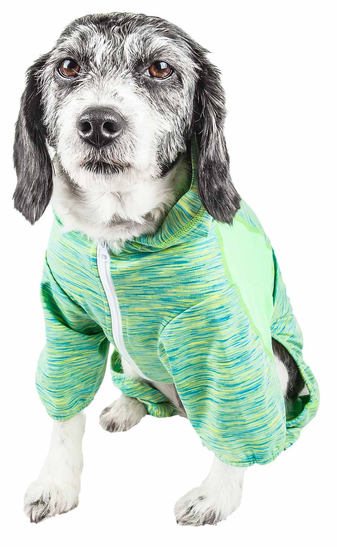 Pet Life  Active Downward Dog Hoodie and Flexible Full Body Dog T-Shirt - Lightweight Dog Fitness Tracksuit and Yoga Dog Clothes