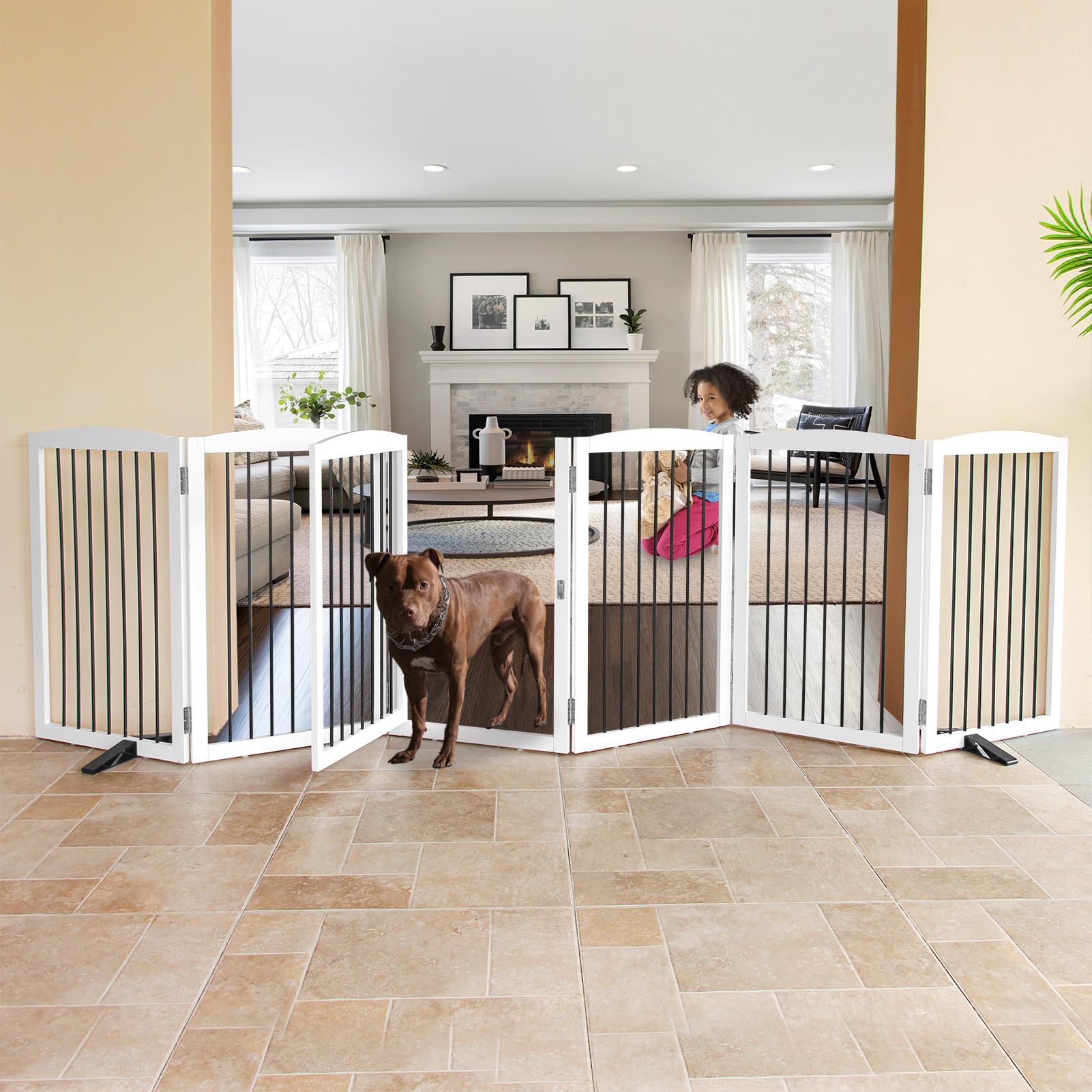 Zjsf Foldable Indoor Dog Door With Walk Through Door, Freestanding Pet Door For The House,Doorways, Stairs, Pet Puppy Safety Fen