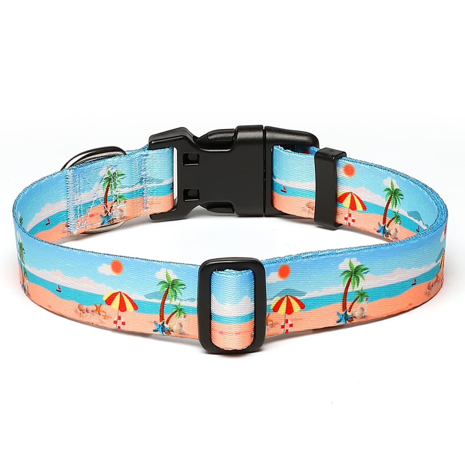 Suredoo Adjustable Dog Collar With Patterns, Ultra Comfy Soft Nylon Breathable Pet Collar For Small Medium Large Dogs (M, Summer Beach)