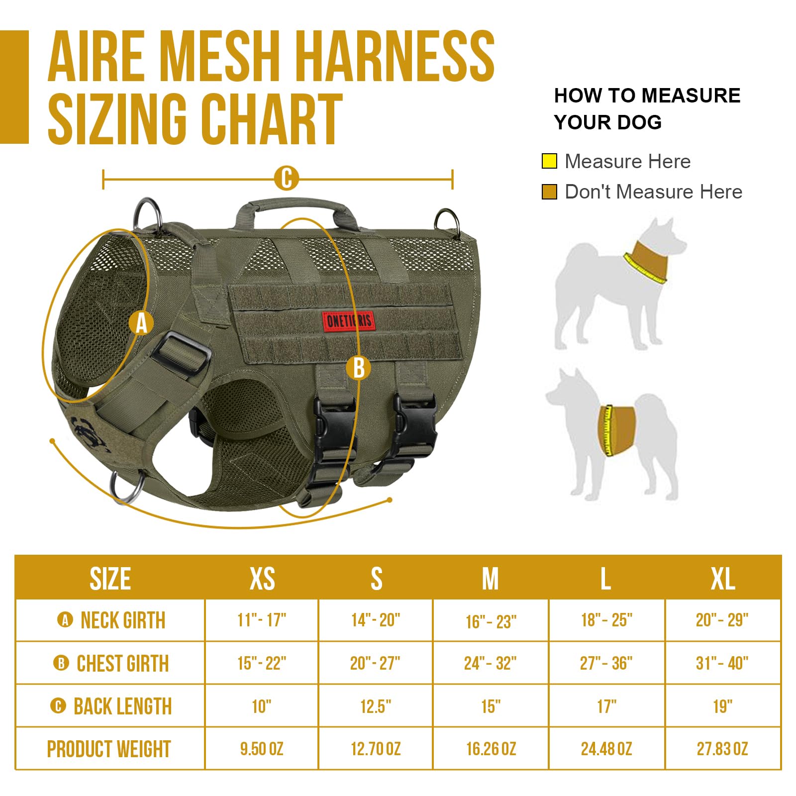 Onetigris No Pull Tactical Dog Harness For Medium Dog, Aire Mesh Service Dog Harness Breathable Military Dog Molle Vests With Handles, Service Dog Vest Harness For Walking Hiking Training Green