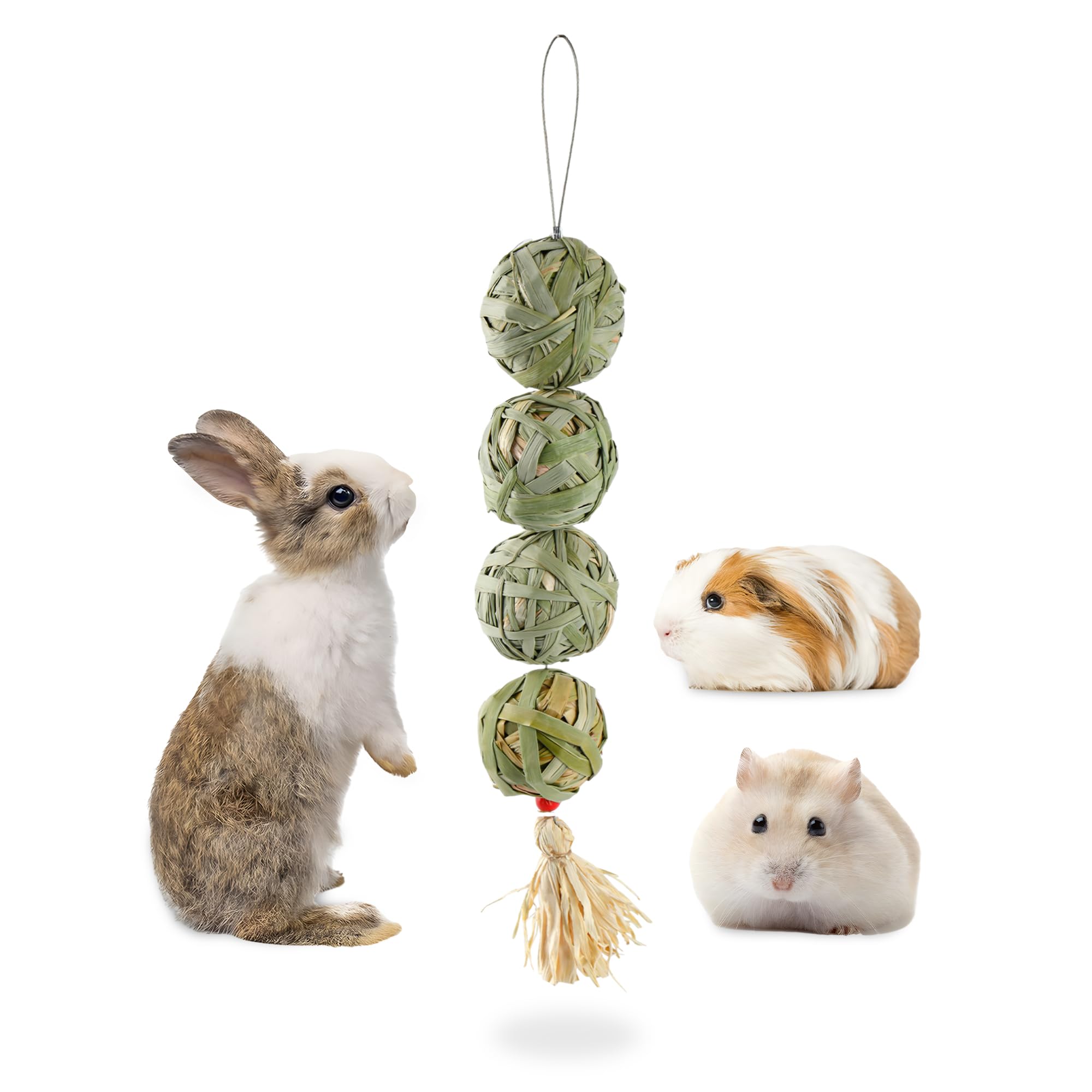 Wookiwuki Rabbit Chew Balls, Edible Woven Grass Ball Hay Small Animals Play Balls, Chewable Teething Activity Toy For Chinchilla
