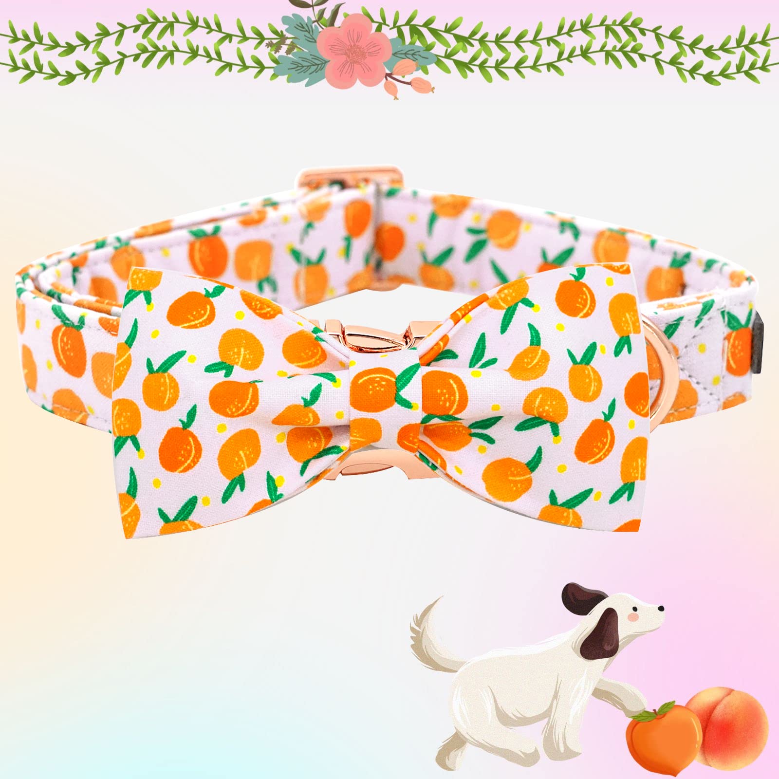 Elegant little tail Dog Collar, Dog Collar with Bowtie, Peach Cute Pink Pet Collar Bow Dog Collars Adjustable Dog Collar for X-S