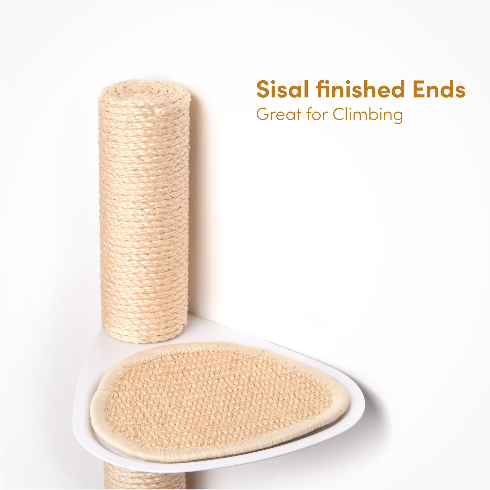 Xympo 68 Tall Wall-Mounted Cat Tree - Modern Space-Saving Cat Shelf With Sisal Scratching Post & Steel Climbing Steps - Stylis