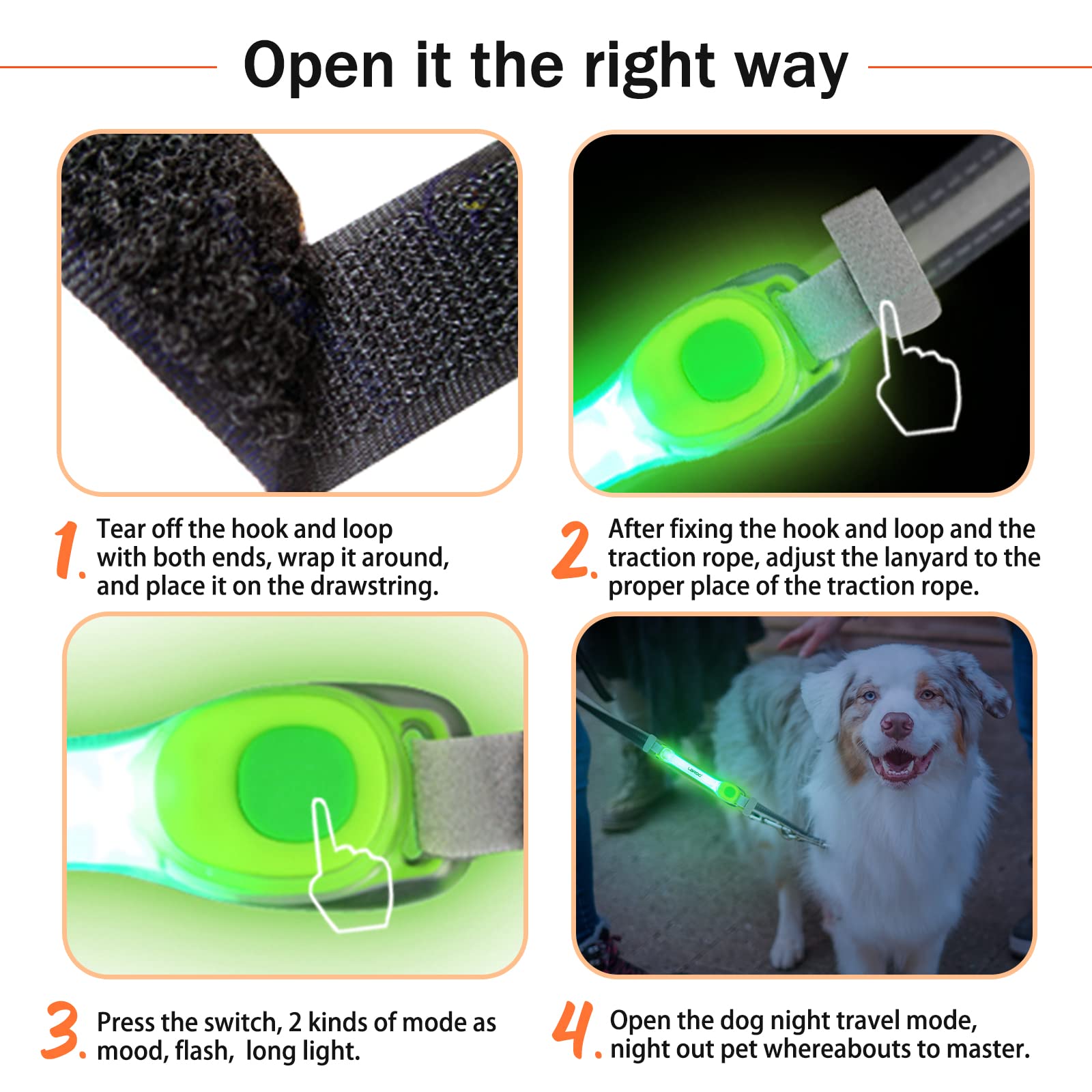 Laroo Light Up Dog Collar With Nylon Stickers, Universal Glowing Collar Accessories For Leash Harness, Silicone Waterproof Dog L