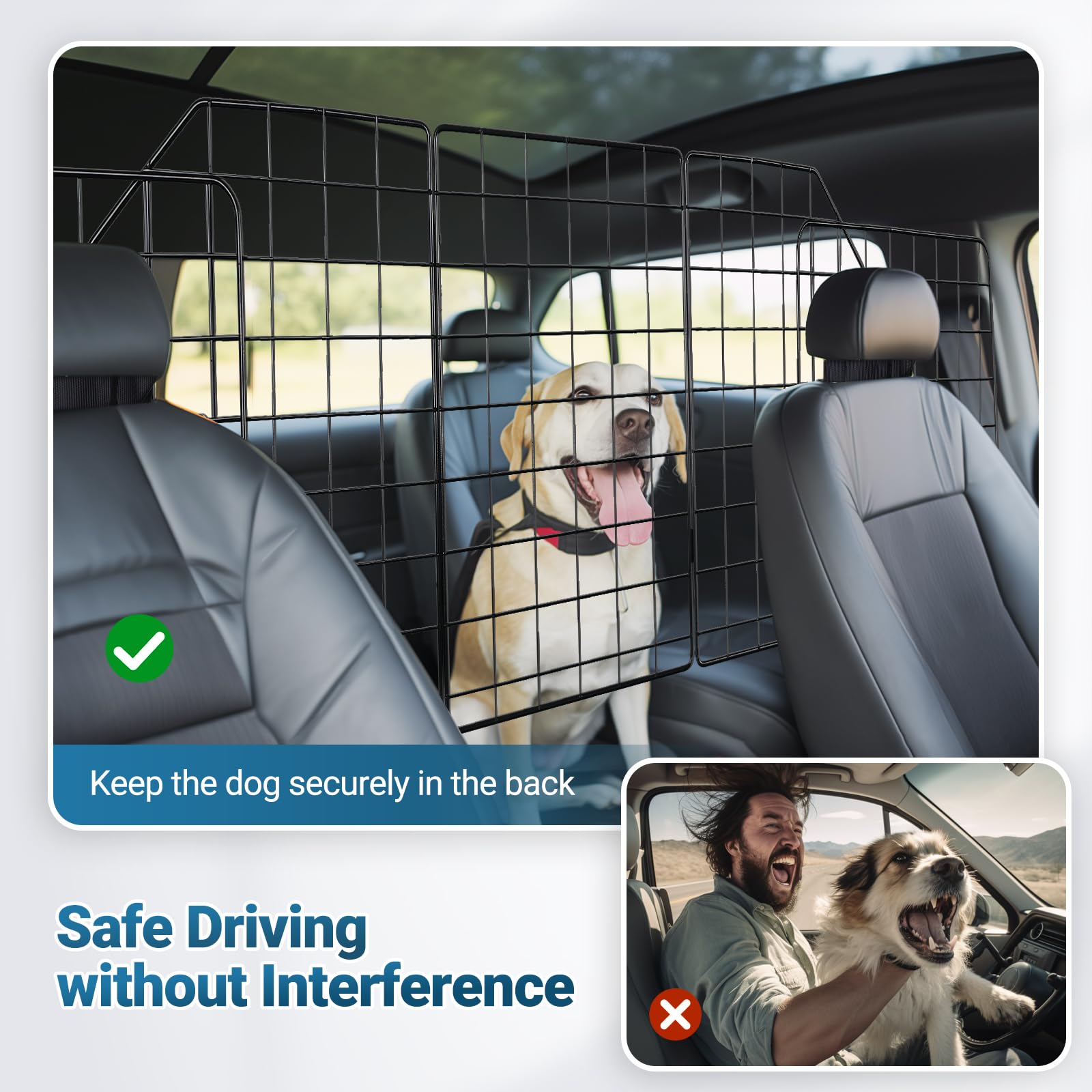 rabbitgoo Dog Car Barrier for SUVs, Adjustable Large Pet Gate, Universal-Fit Divider Cargo Net, Heavy-Duty Wire Mesh Dog Barrier