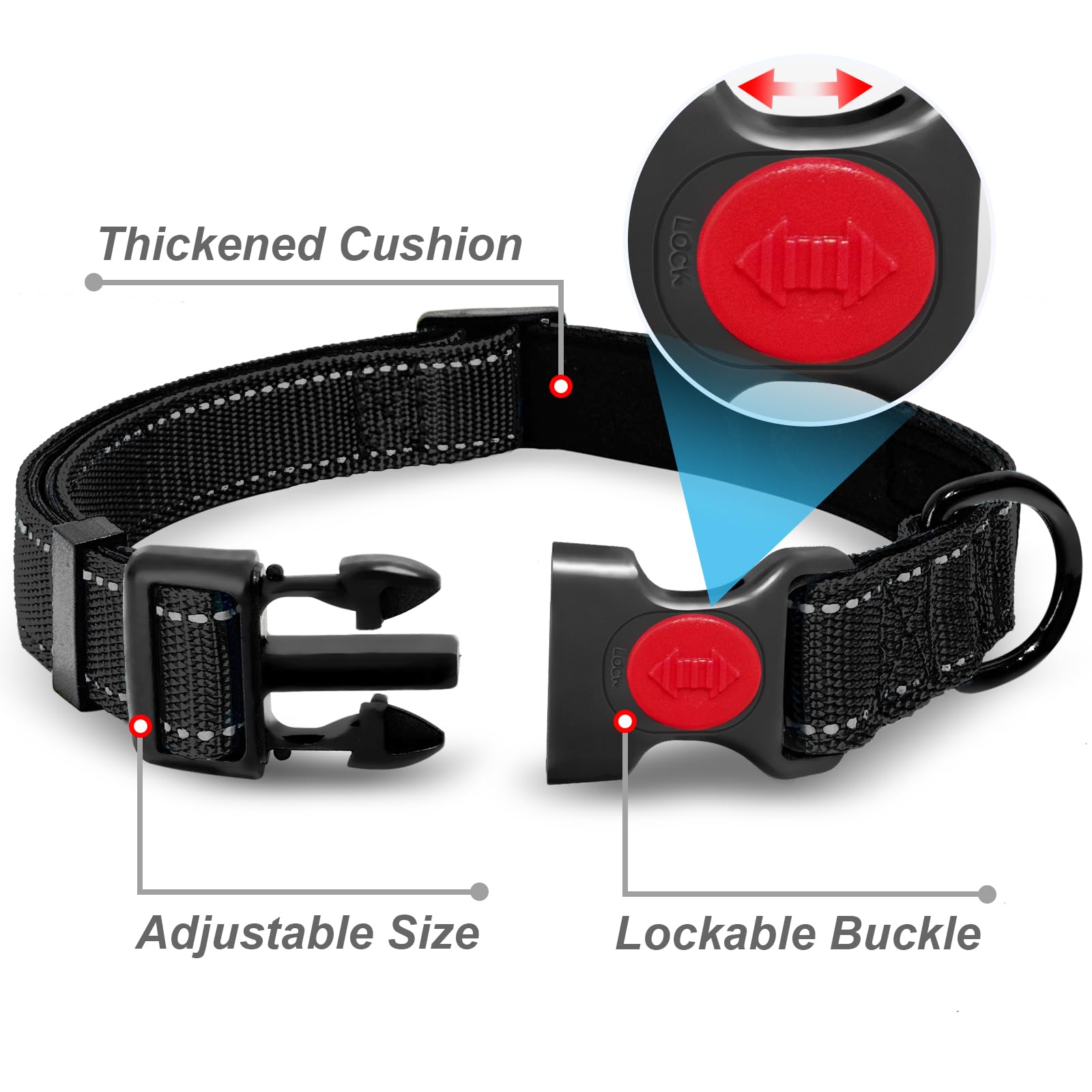 Heavy Duty Dog Leash For Large Dogs - Double-Sided Reflective, 6Ft With Padded Handle, Nylon Reinforced Reflective Buckle Collar